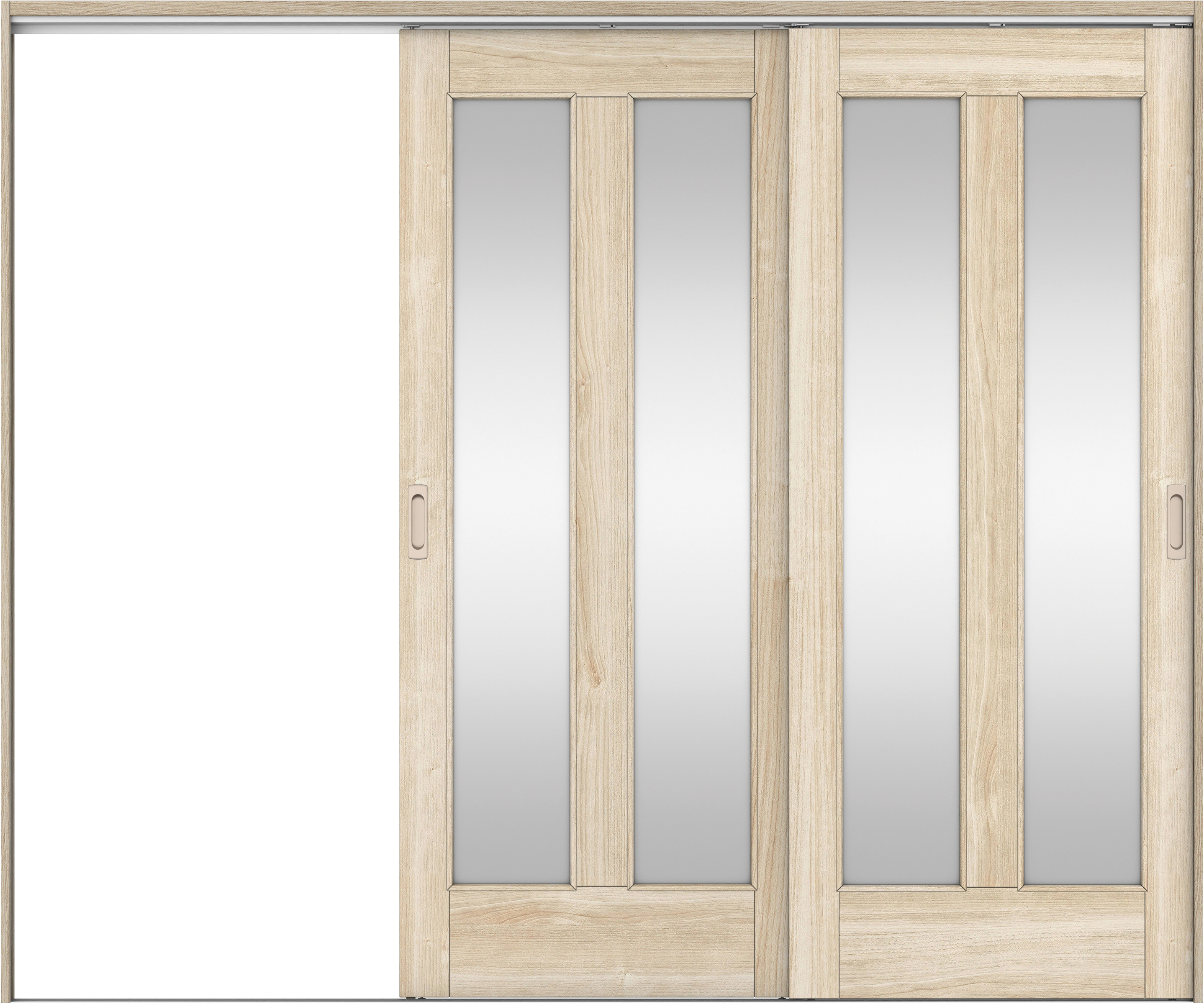 リビングドア　イエリア　吊戸・２枚片引　扉セット　０６デザイン　２４３７幅用　２０００高　〈コットンベージュ柄〉　左引用　錠なし　ラクラクローズ付用