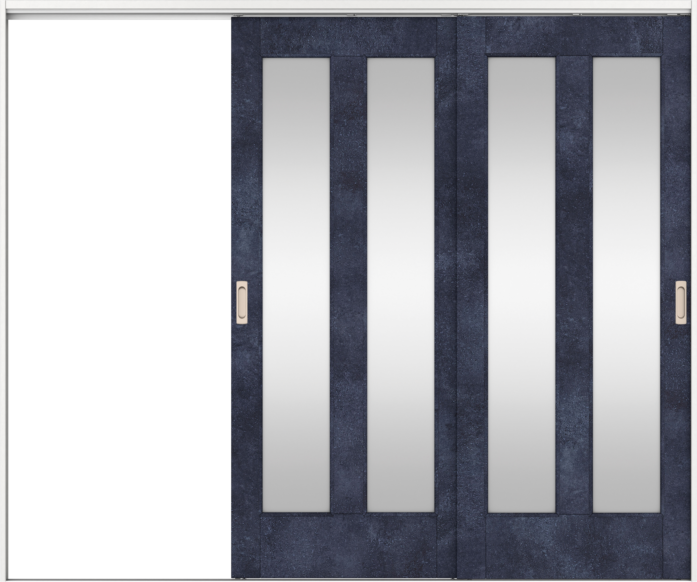 リビングドア　イエリア　吊戸・２枚片引　扉セット　０６デザイン　２４３７幅用　２０００高　〈コバルトブルー柄〉　左引用　錠なし　ラクラクローズ付用