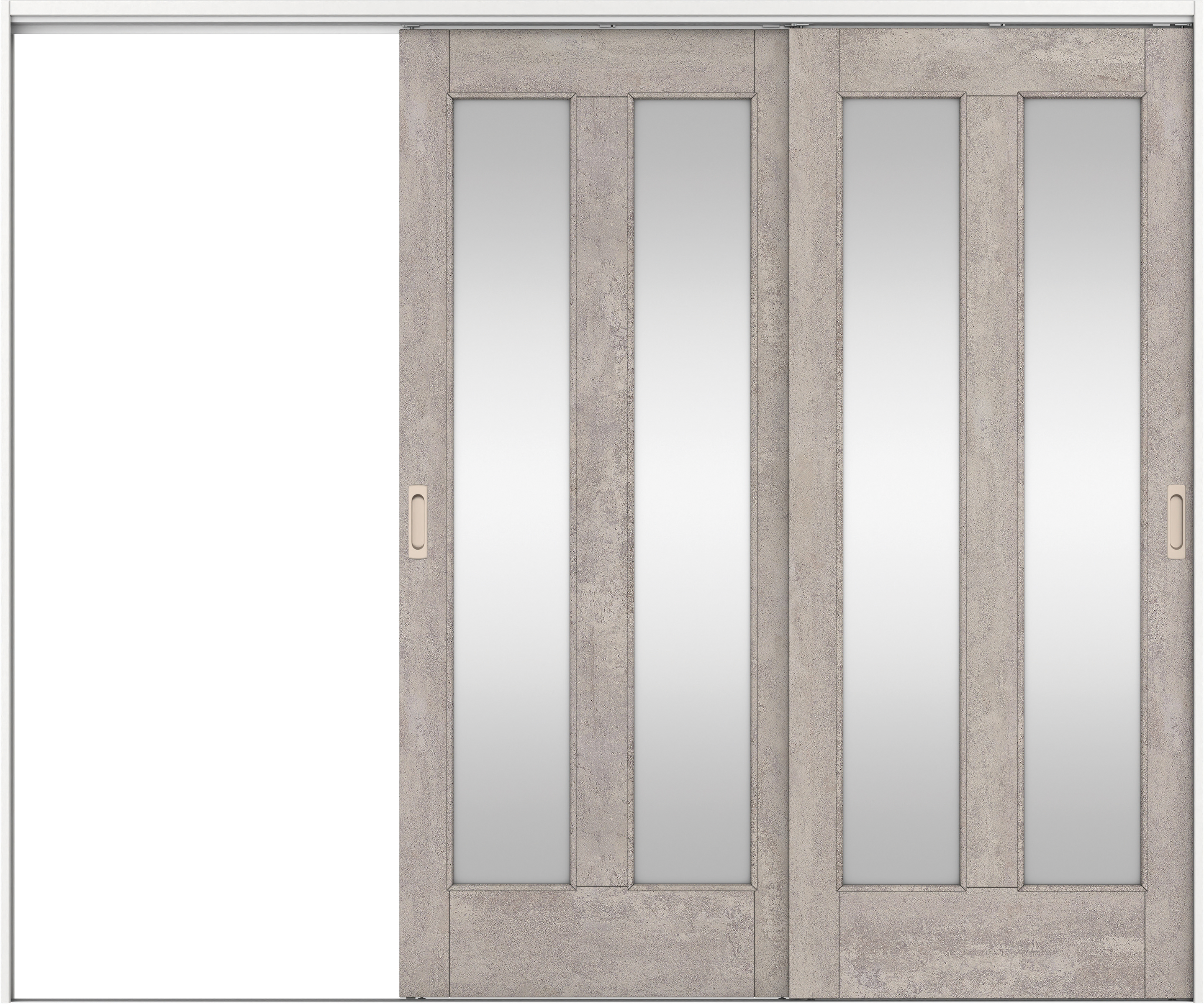 リビングドア　イエリア　吊戸・２枚片引　扉セット　０６デザイン　２４３７幅用　２０００高　〈コンクリートグレー柄〉　左引用　錠なし　ラクラクローズ付用