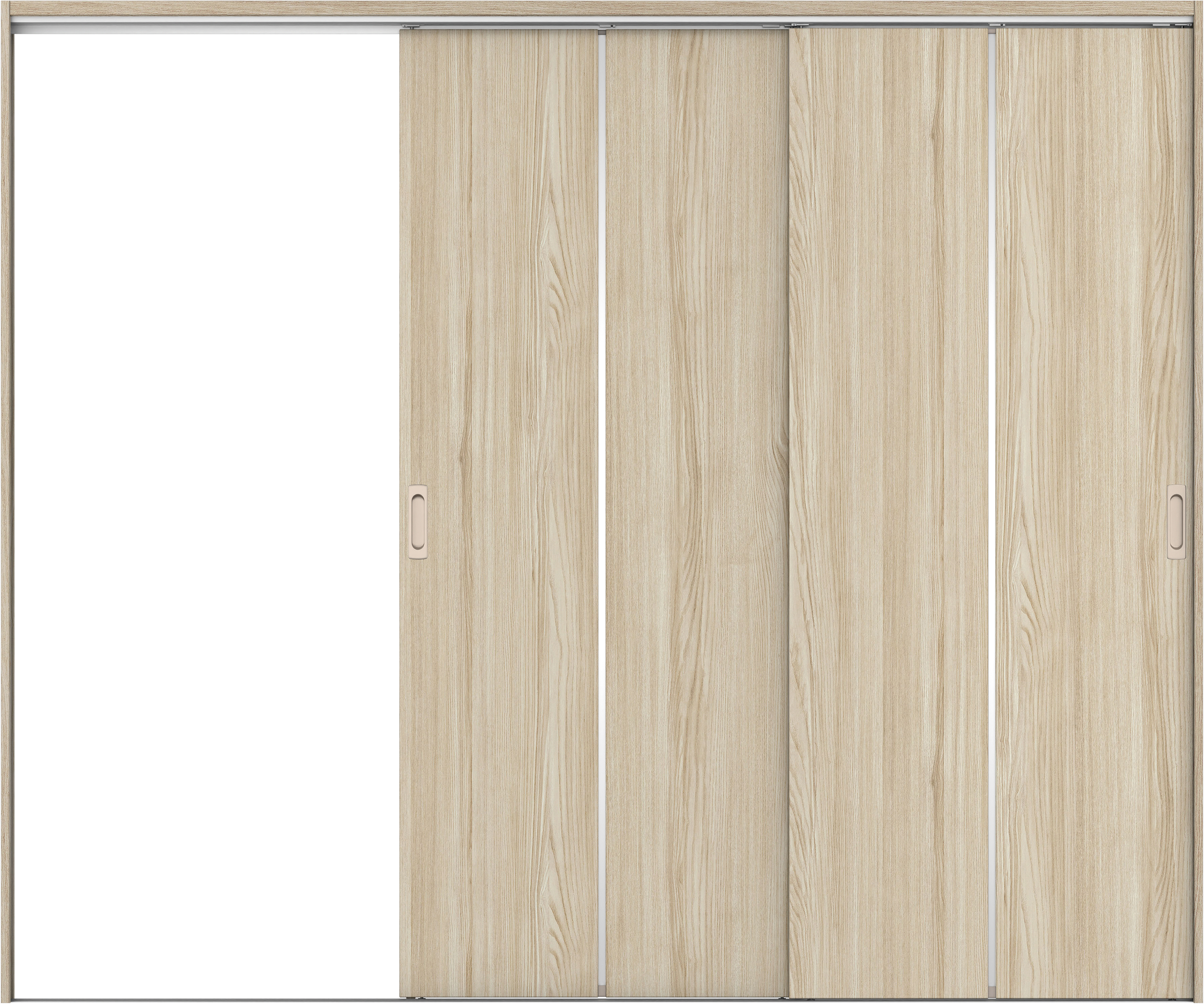 リビングドア　イエリア　吊戸・２枚片引　扉セット　６Ｐデザイン　２４３７幅用　２０００高　〈ソフトグレージュ柄〉　左引用　錠なし　ラクラクローズ付用