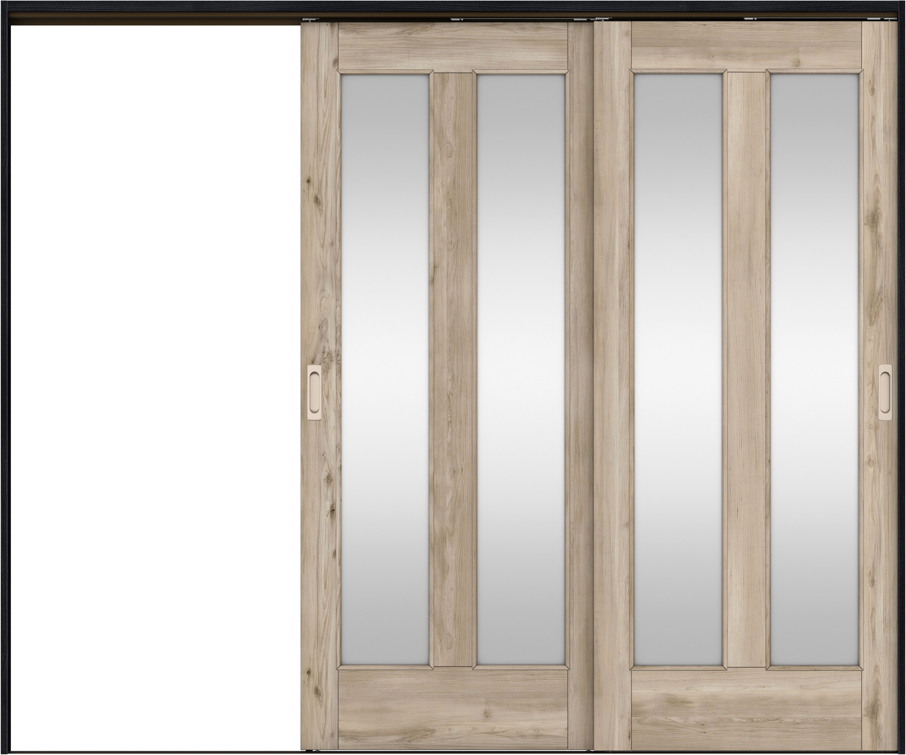 リビングドア　イエリア　吊戸・２枚片引　扉セット　０６デザイン　２４３７幅用　２０００高　〈スモークグレー柄〉　左引用　錠なし　ラクラクローズ付用