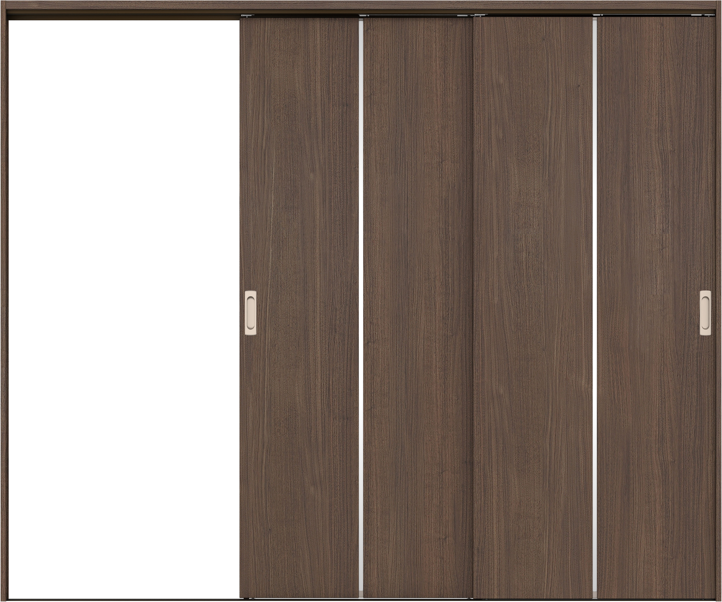 リビングドア　イエリア　吊戸・２枚片引　扉セット　６Ｐデザイン　２４３７幅用　２０００高　〈ダルブラウン柄〉　左引用　錠なし　ラクラクローズ付用