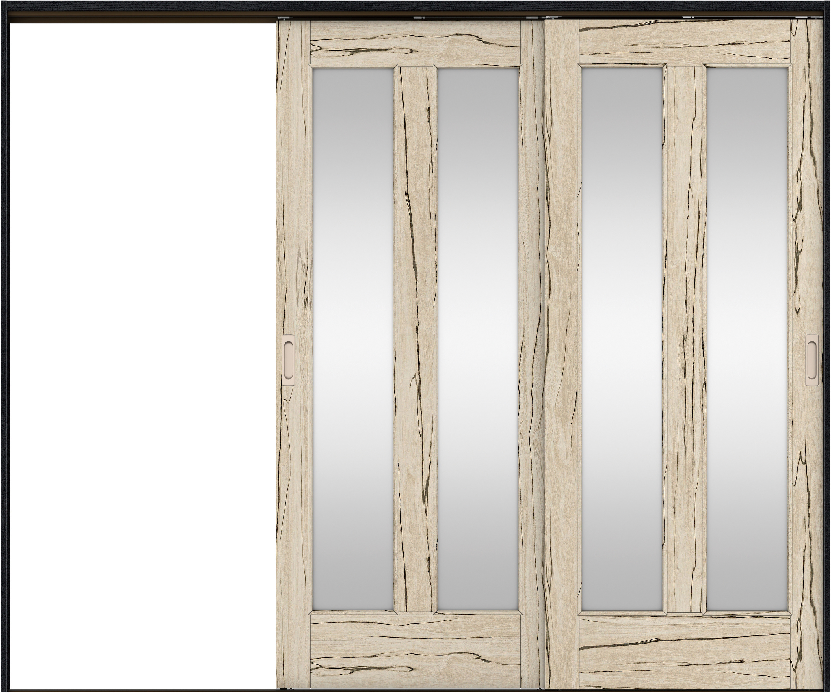 リビングドア　イエリア　吊戸・２枚片引　扉セット　０６デザイン　２４３７幅用　２０００高　〈スロウベージュ柄〉　左引用　錠なし　ラクラクローズ付用