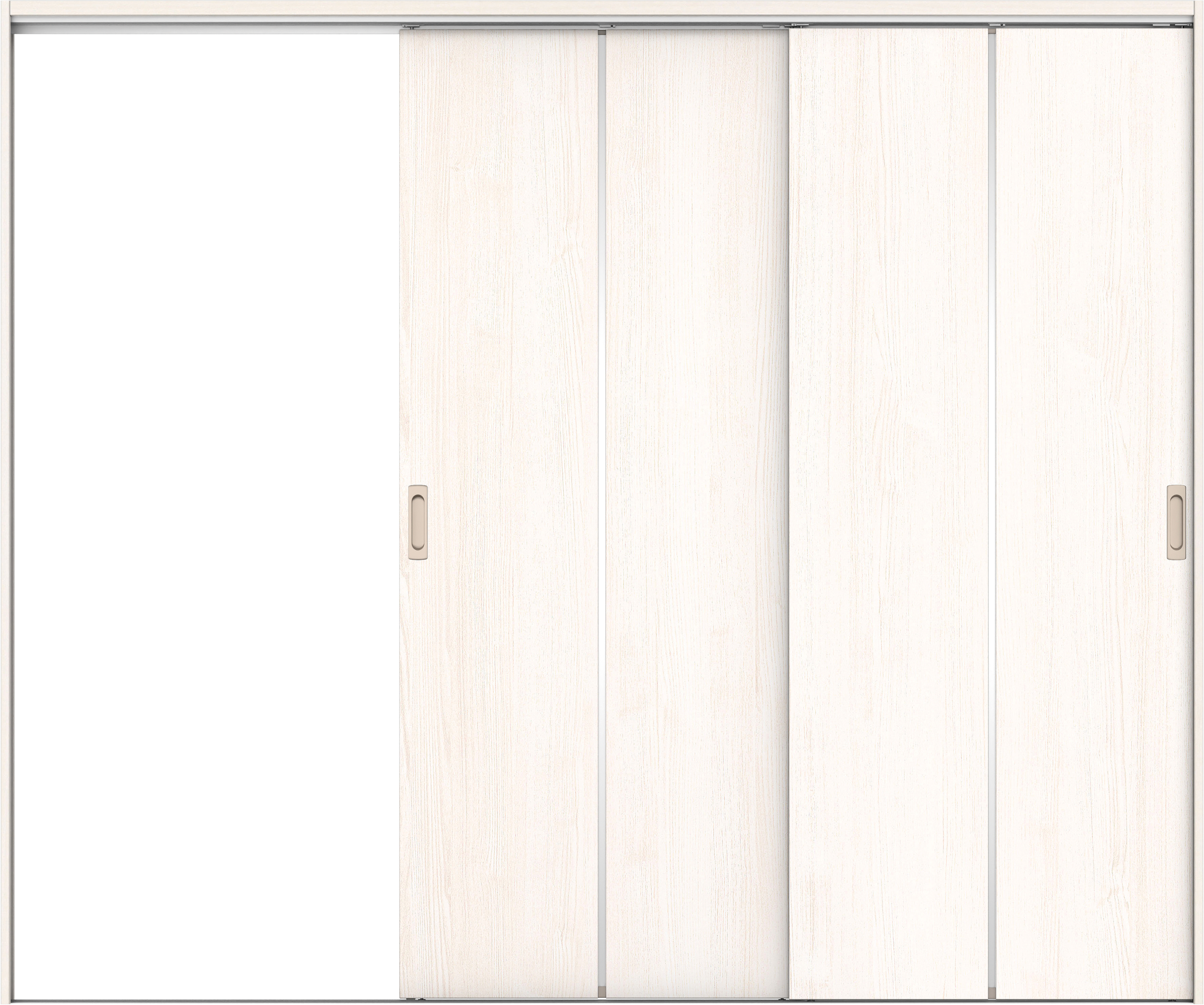 リビングドア　イエリア　吊戸・２枚片引　扉セット　６Ｐデザイン　２４３７幅用　２０００高　〈ネオホワイト柄〉　左引用　錠なし　ラクラクローズ付用