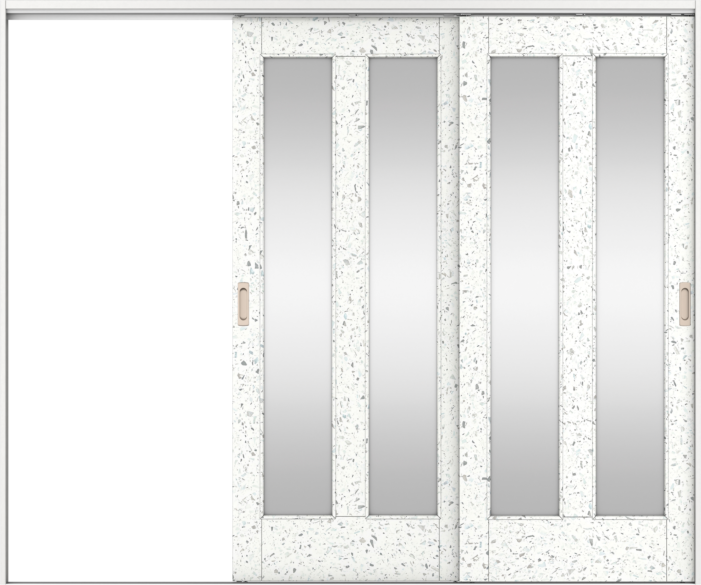 リビングドア　イエリア　吊戸・２枚片引　扉セット　０６デザイン　２４３７幅用　２０００高　〈テラゾホワイト柄〉　左引用　錠なし　ラクラクローズ付用