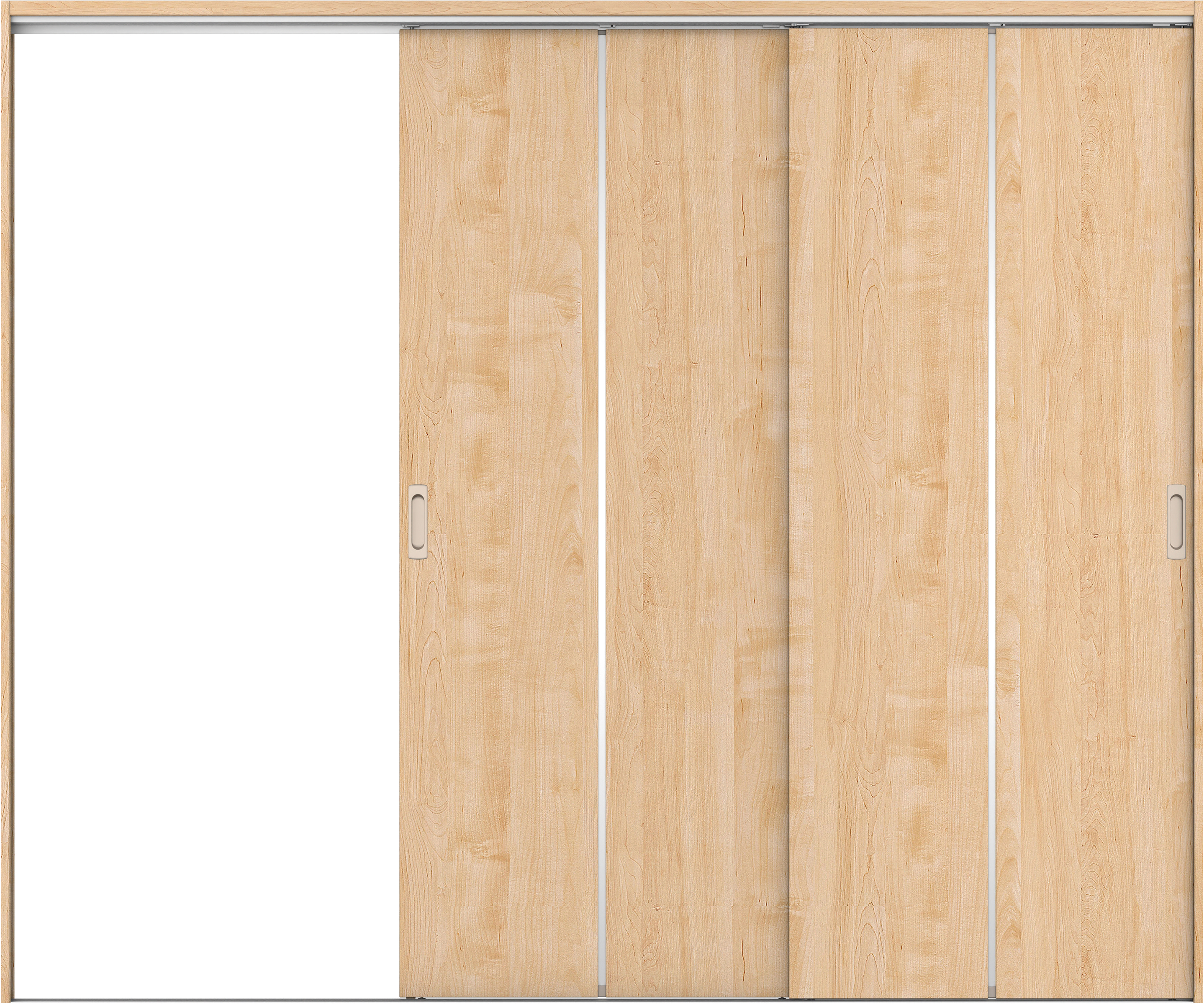 リビングドア　イエリア　吊戸・２枚片引　扉セット　６Ｐデザイン　２４３７幅用　２０００高　〈ミルベージュ柄〉　左引用　錠なし　ラクラクローズ付用