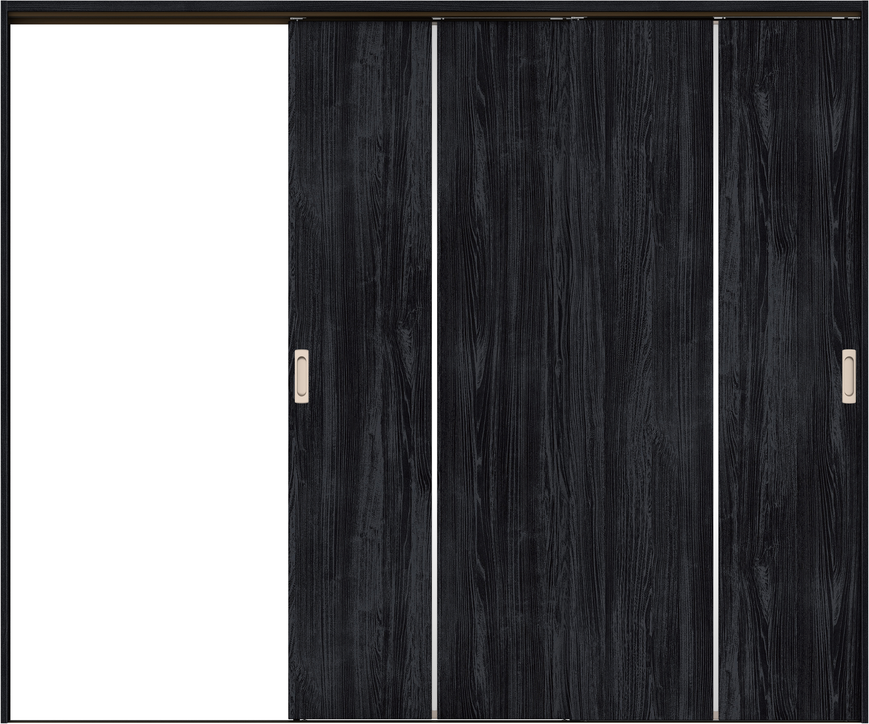 リビングドア　イエリア　吊戸・２枚片引　扉セット　６Ｐデザイン　２４３７幅用　２０００高　〈モスブラック柄〉　左引用　錠なし　ラクラクローズ付用