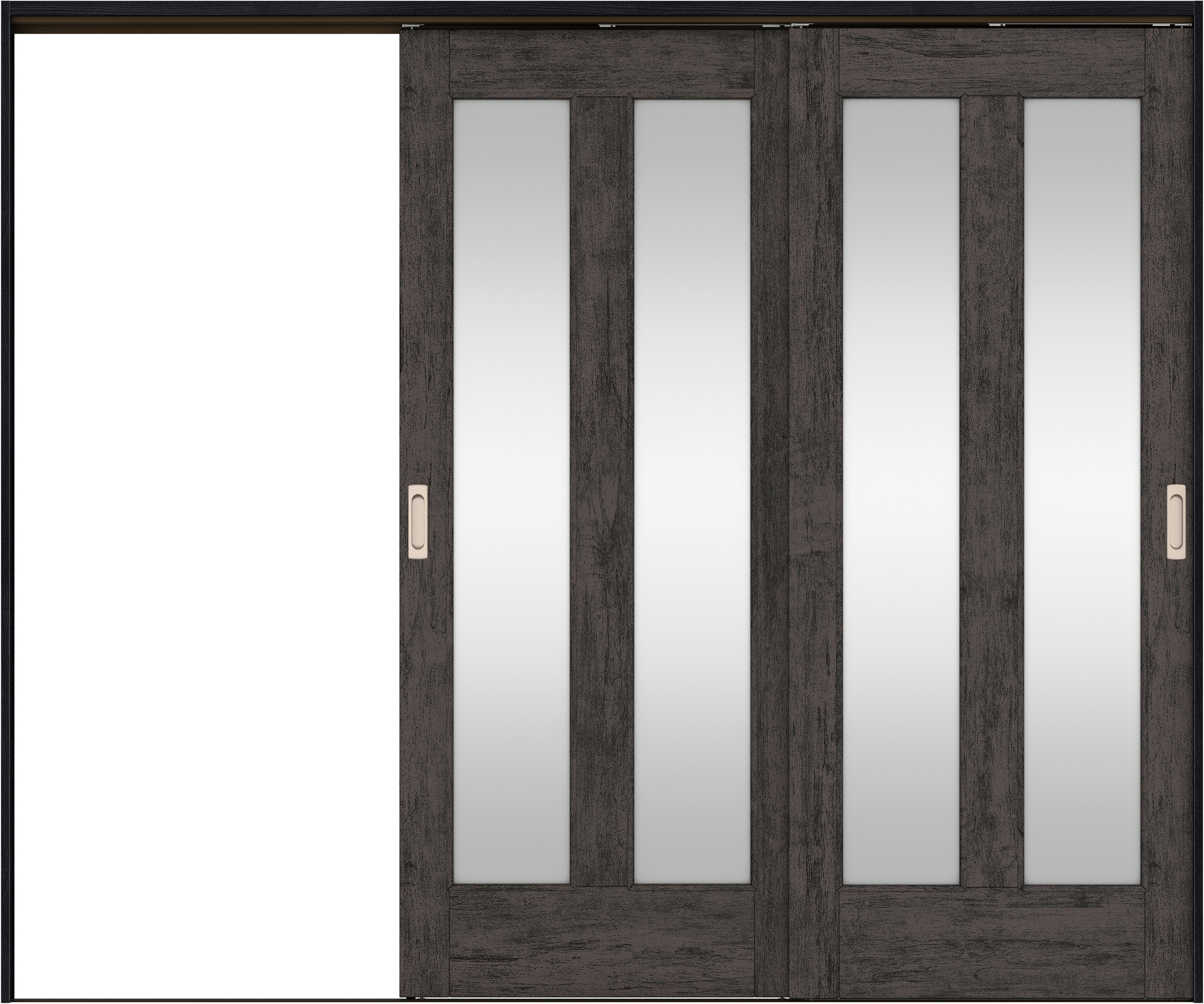 リビングドア　イエリア　吊戸・２枚片引　扉セット　０６デザイン　２４３７幅用　２０００高　〈ドライブラック柄〉　左引用　錠なし　ラクラクローズ付用