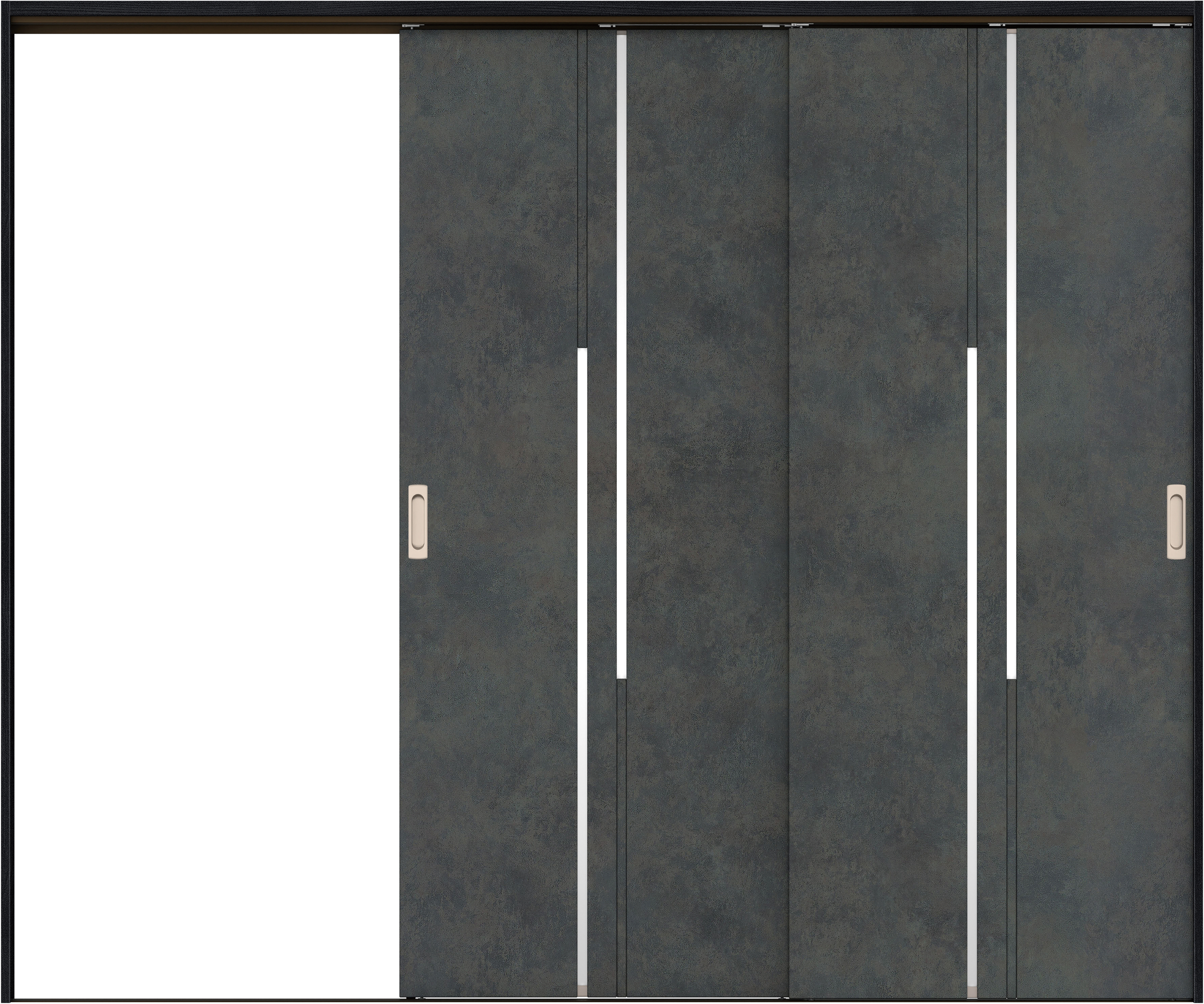 リビングドア　イエリア　吊戸・２枚片引　扉セット　７Ｐデザイン　２４３７幅用　２０００高　〈アイアンブラック柄〉　左引用　錠なし　ラクラクローズ付用