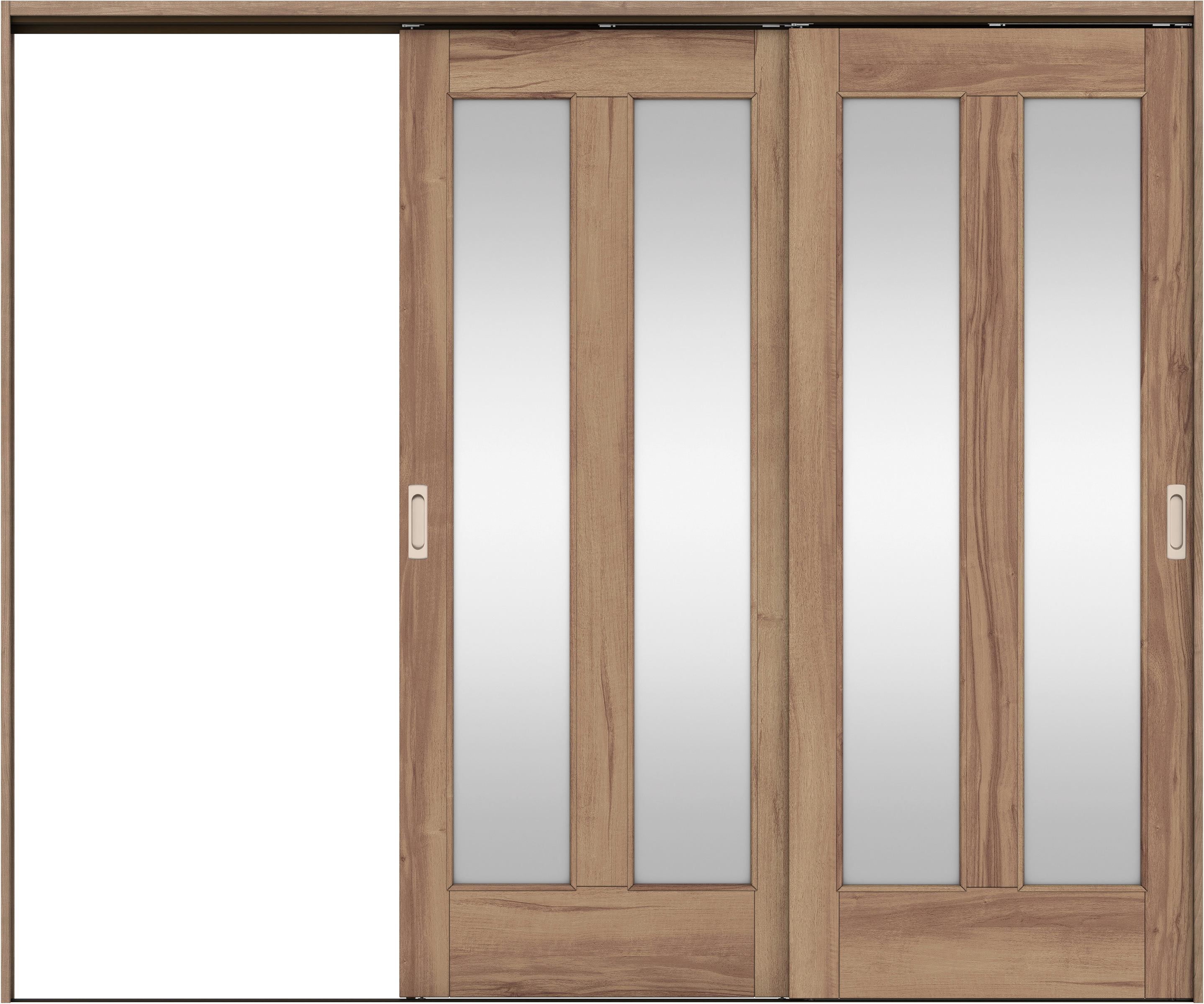 リビングドア　イエリア　吊戸・２枚片引　扉セット　０６デザイン　２４３７幅用　２０００高　〈バームブラウン柄〉　左引用　錠なし　ラクラクローズ付用