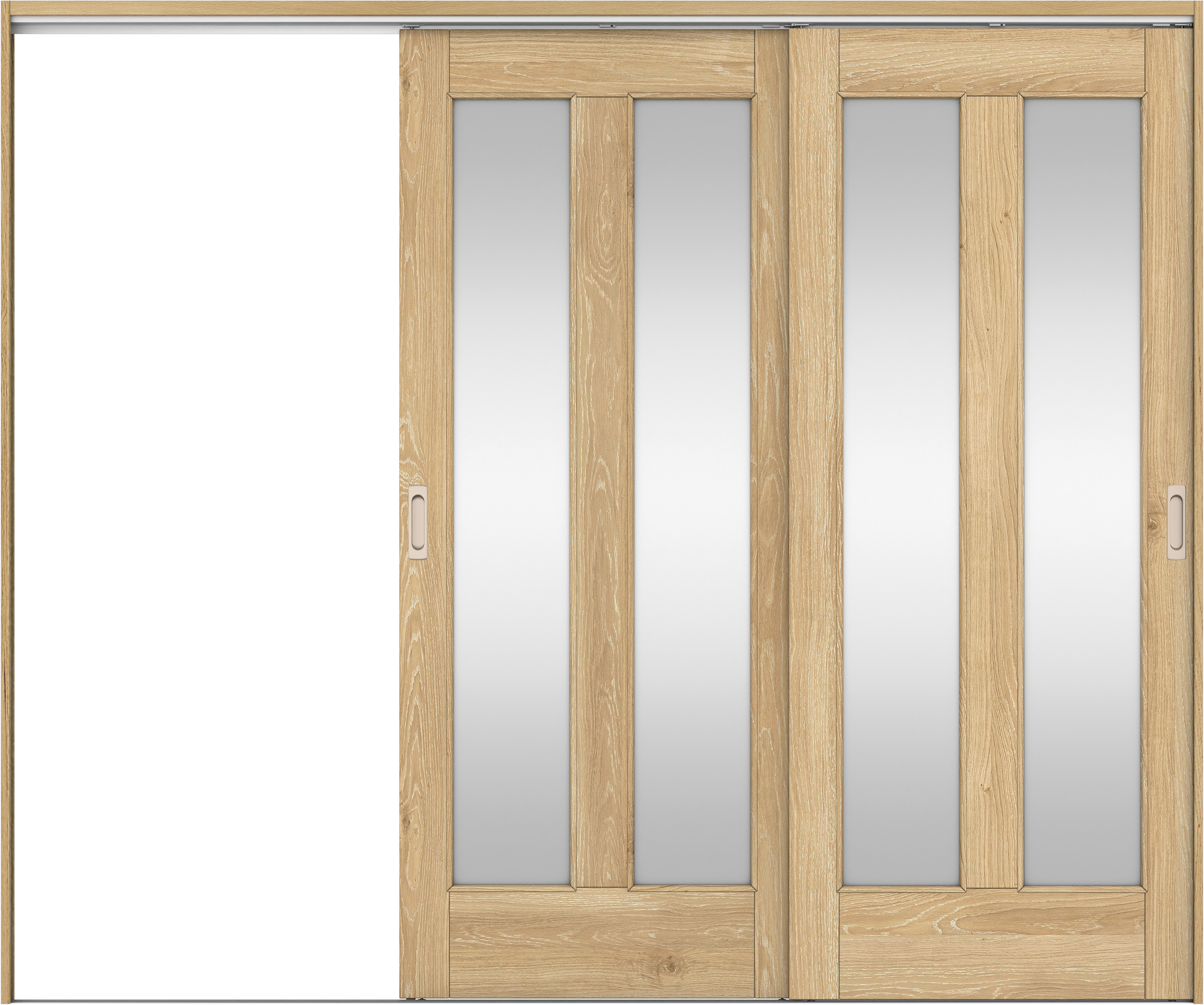 リビングドア　イエリア　吊戸・２枚片引　扉セット　０６デザイン　２４３７幅用　２０００高　〈ミルキーオーカー柄〉　左引用　錠なし　ラクラクローズ付用