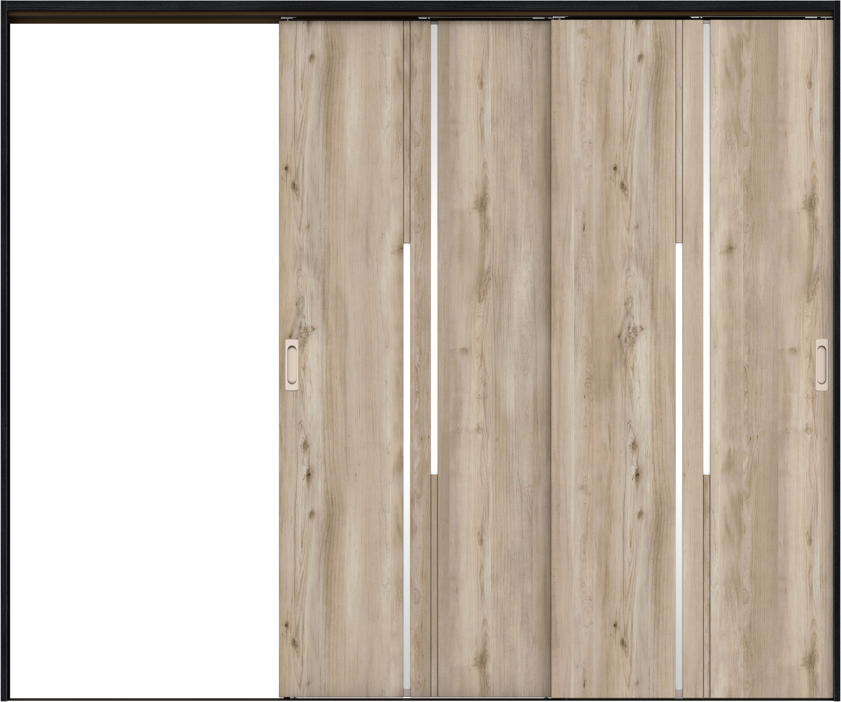 リビングドア　イエリア　吊戸・２枚片引　扉セット　７Ｐデザイン　２４３７幅用　２０００高　〈スモークグレー柄〉　左引用　錠なし　ラクラクローズ付用