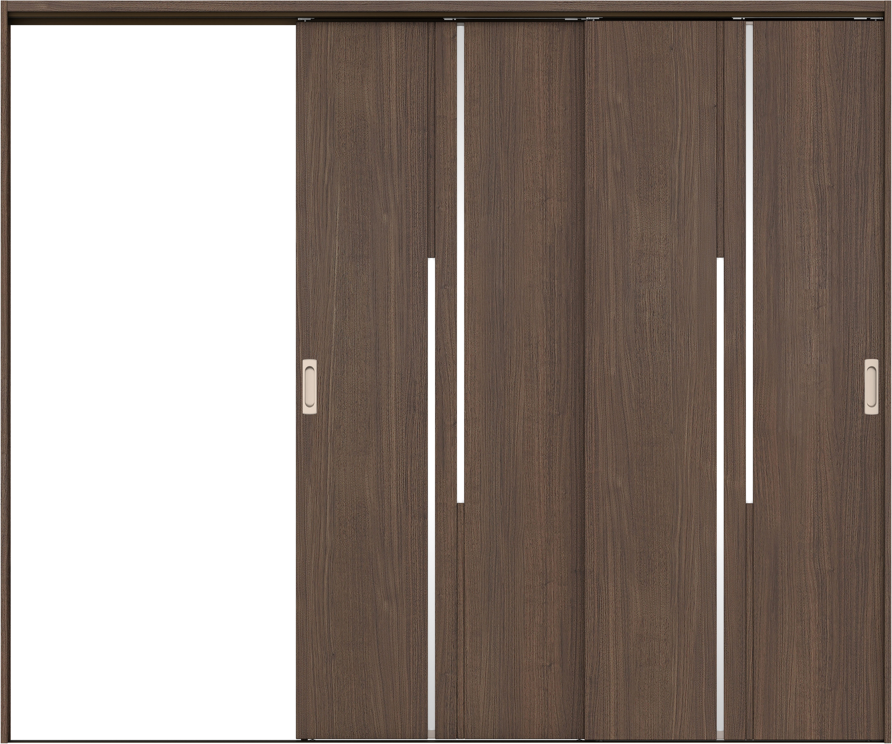 リビングドア　イエリア　吊戸・２枚片引　扉セット　７Ｐデザイン　２４３７幅用　２０００高　〈ダルブラウン柄〉　左引用　錠なし　ラクラクローズ付用