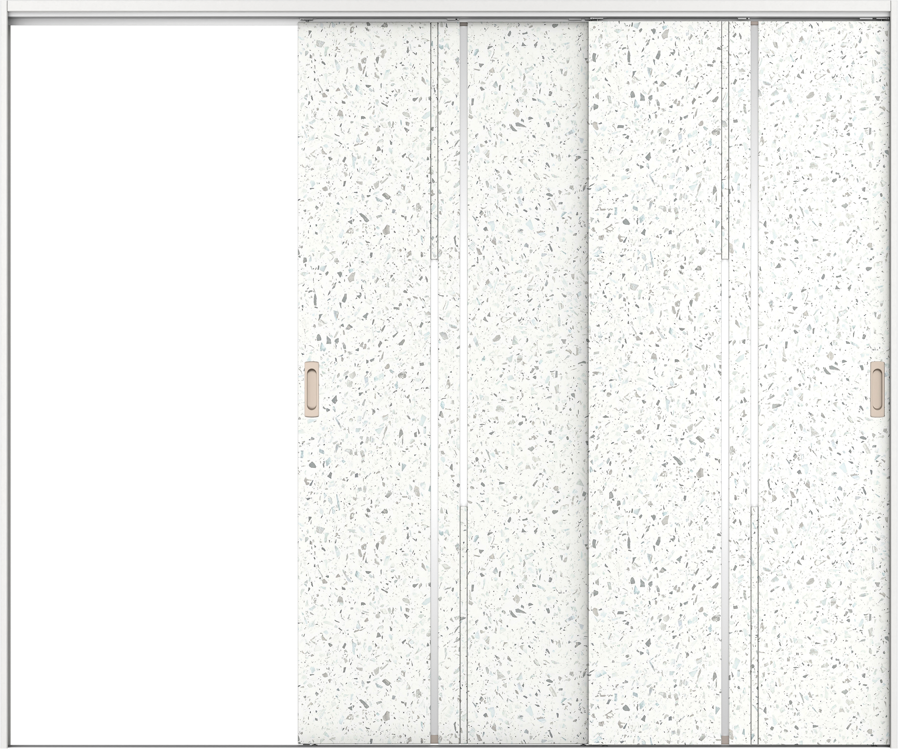 リビングドア　イエリア　吊戸・２枚片引　扉セット　７Ｐデザイン　２４３７幅用　２０００高　〈テラゾホワイト柄〉　左引用　錠なし　ラクラクローズ付用