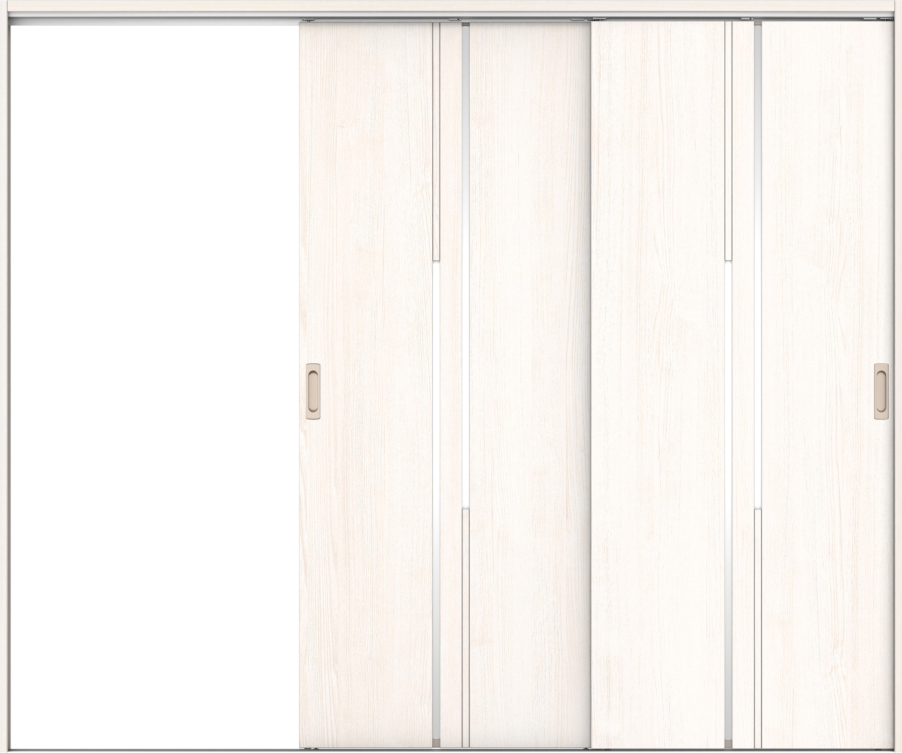 リビングドア　イエリア　吊戸・２枚片引　扉セット　７Ｐデザイン　２４３７幅用　２０００高　〈ネオホワイト柄〉　左引用　錠なし　ラクラクローズ付用