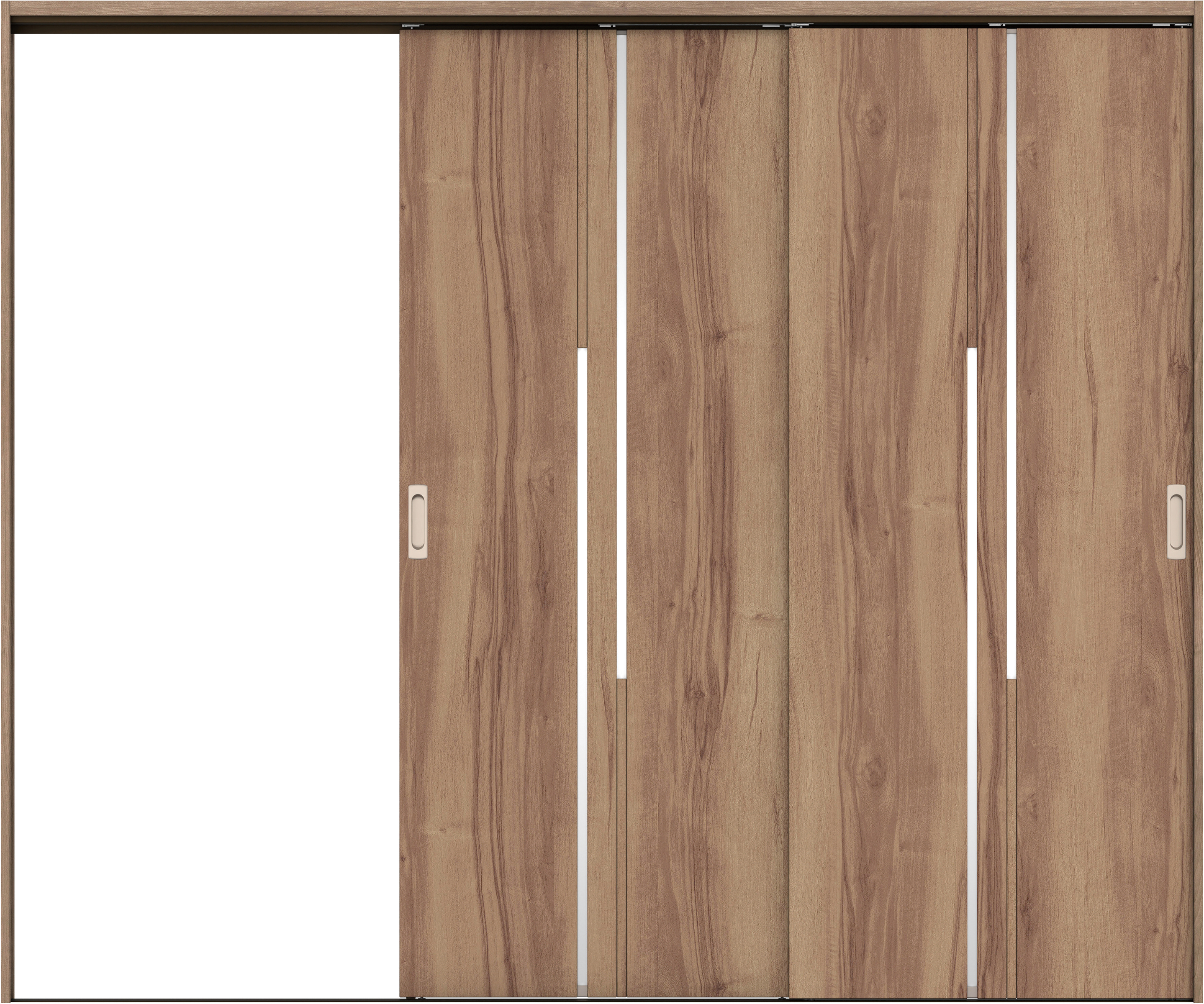 リビングドア　イエリア　吊戸・２枚片引　扉セット　７Ｐデザイン　２４３７幅用　２０００高　〈バームブラウン柄〉　左引用　錠なし　ラクラクローズ付用