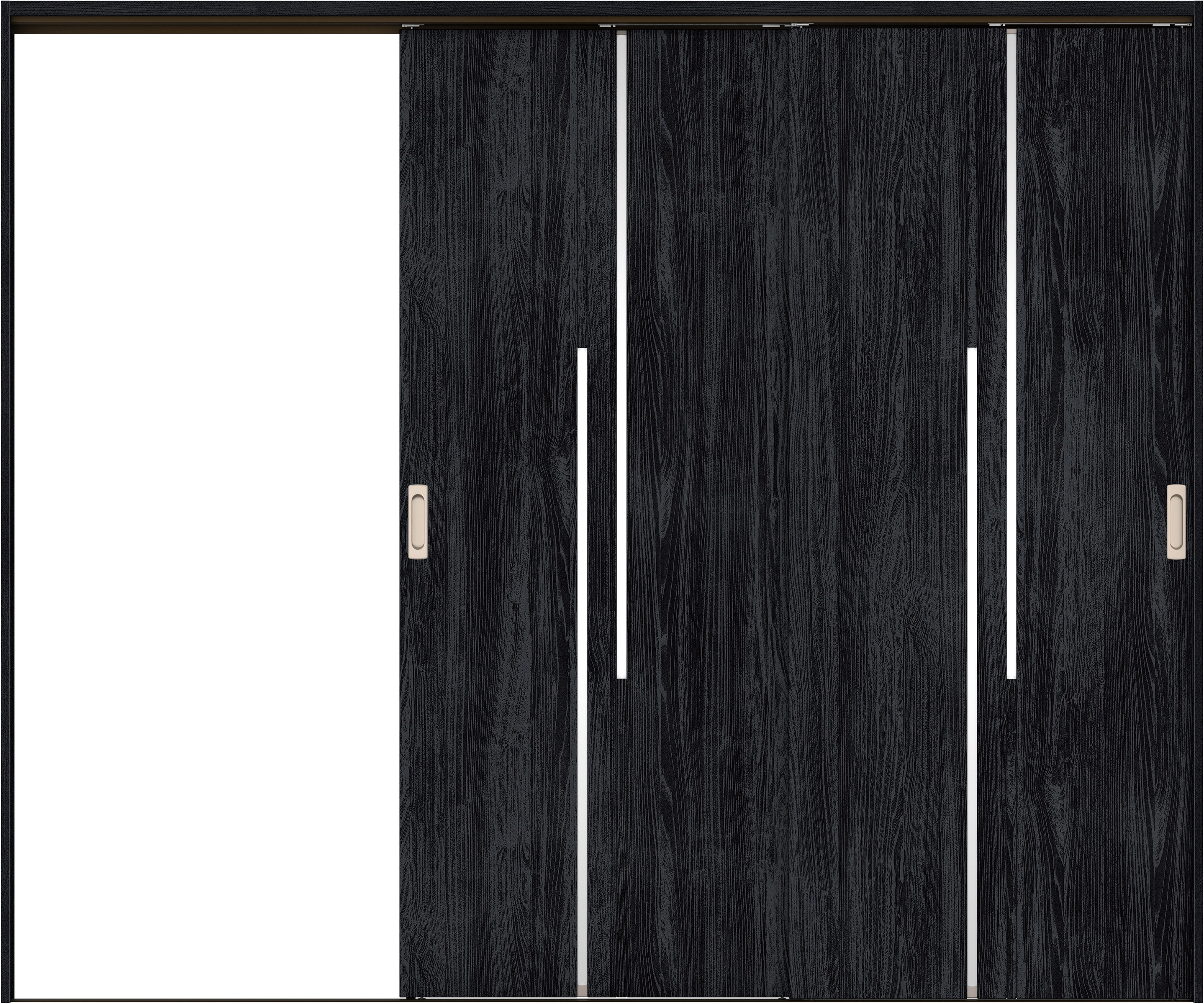 リビングドア　イエリア　吊戸・２枚片引　扉セット　７Ｐデザイン　２４３７幅用　２０００高　〈モスブラック柄〉　左引用　錠なし　ラクラクローズ付用