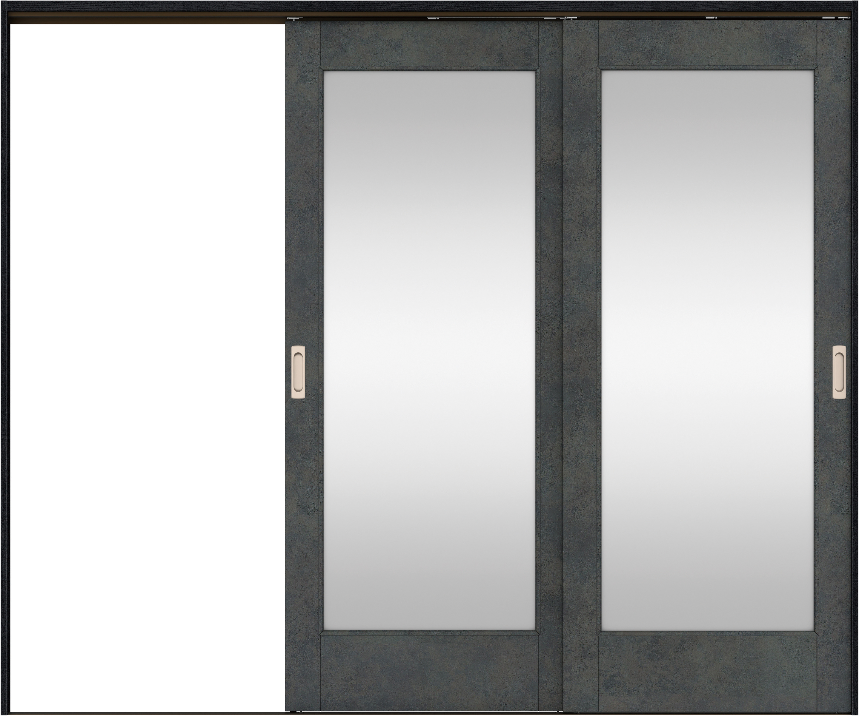 リビングドア　イエリア　吊戸・２枚片引　扉セット　２１デザイン　２４３７幅用　２０００高　〈アイアンブラック柄〉　左引用　錠なし　ラクラクローズ付用