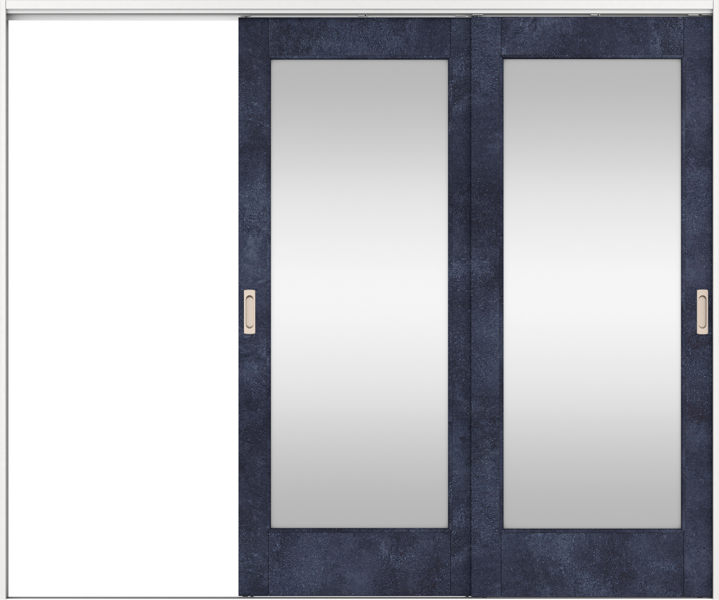 リビングドア　イエリア　吊戸・２枚片引　扉セット　２１デザイン　２４３７幅用　２０００高　〈コバルトブルー柄〉　左引用　錠なし　ラクラクローズ付用