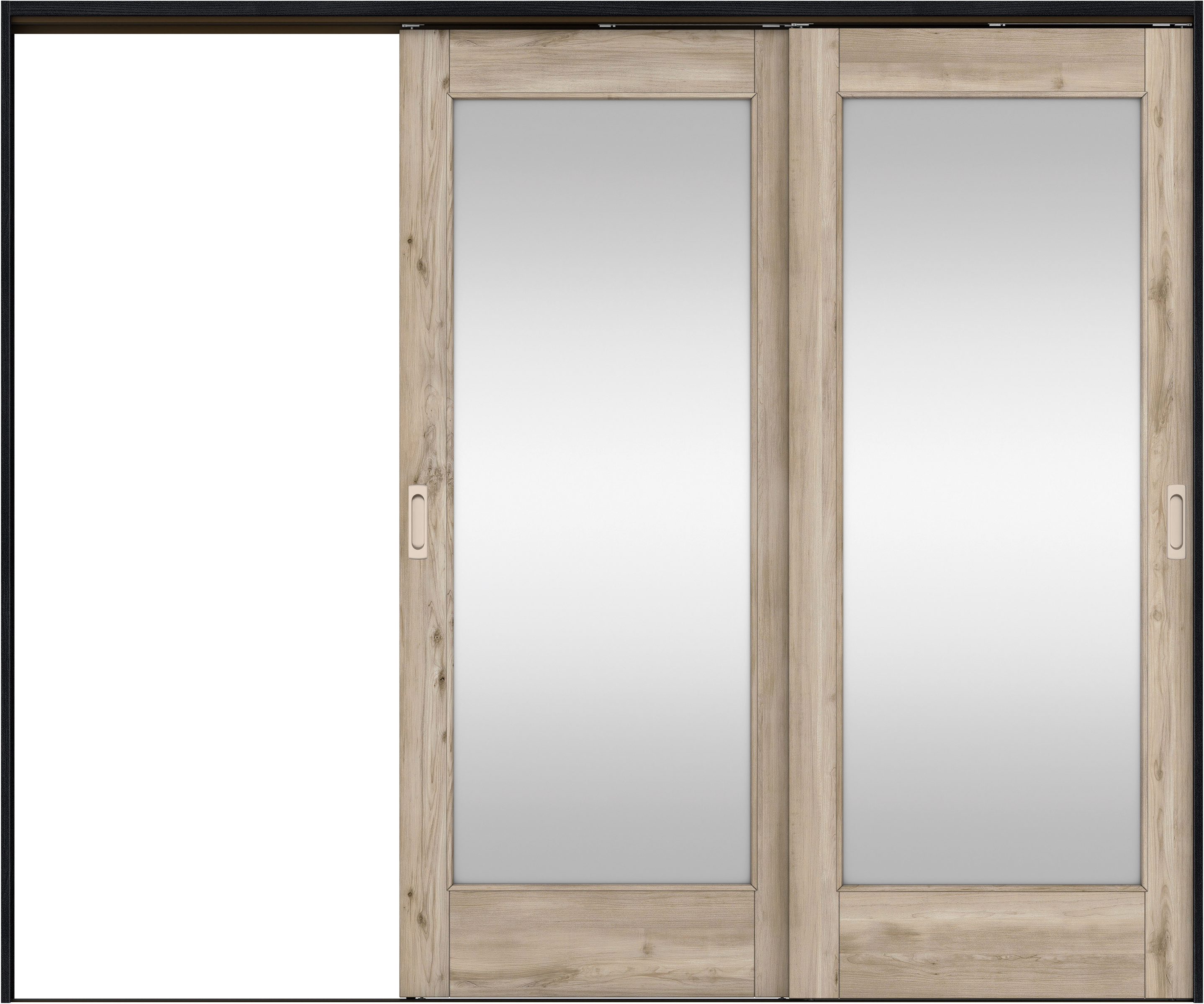 リビングドア　イエリア　吊戸・２枚片引　扉セット　２１デザイン　２４３７幅用　２０００高　〈スモークグレー柄〉　左引用　錠なし　ラクラクローズ付用