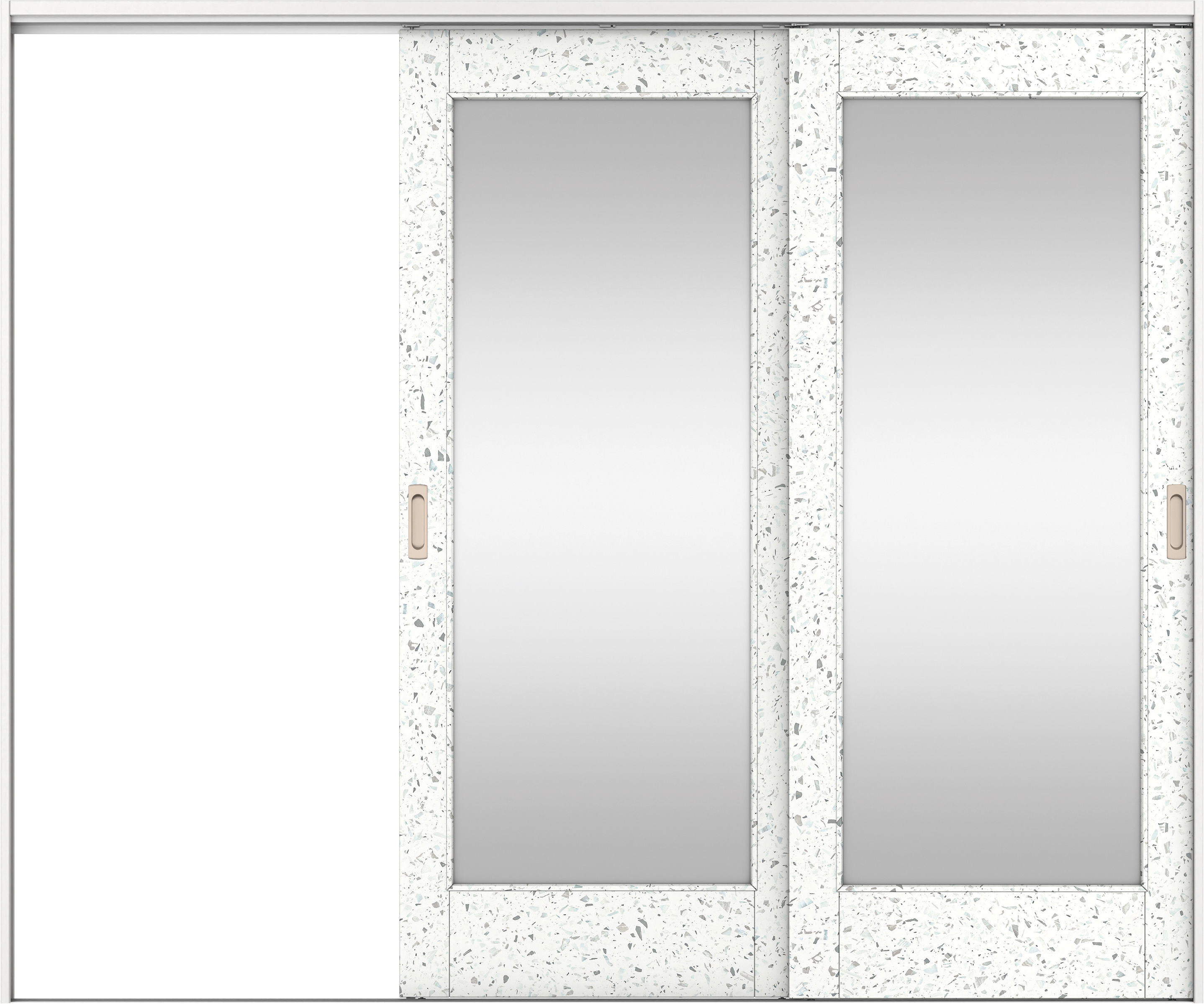 リビングドア　イエリア　吊戸・２枚片引　扉セット　２１デザイン　２４３７幅用　２０００高　〈テラゾホワイト柄〉　左引用　錠なし　ラクラクローズ付用