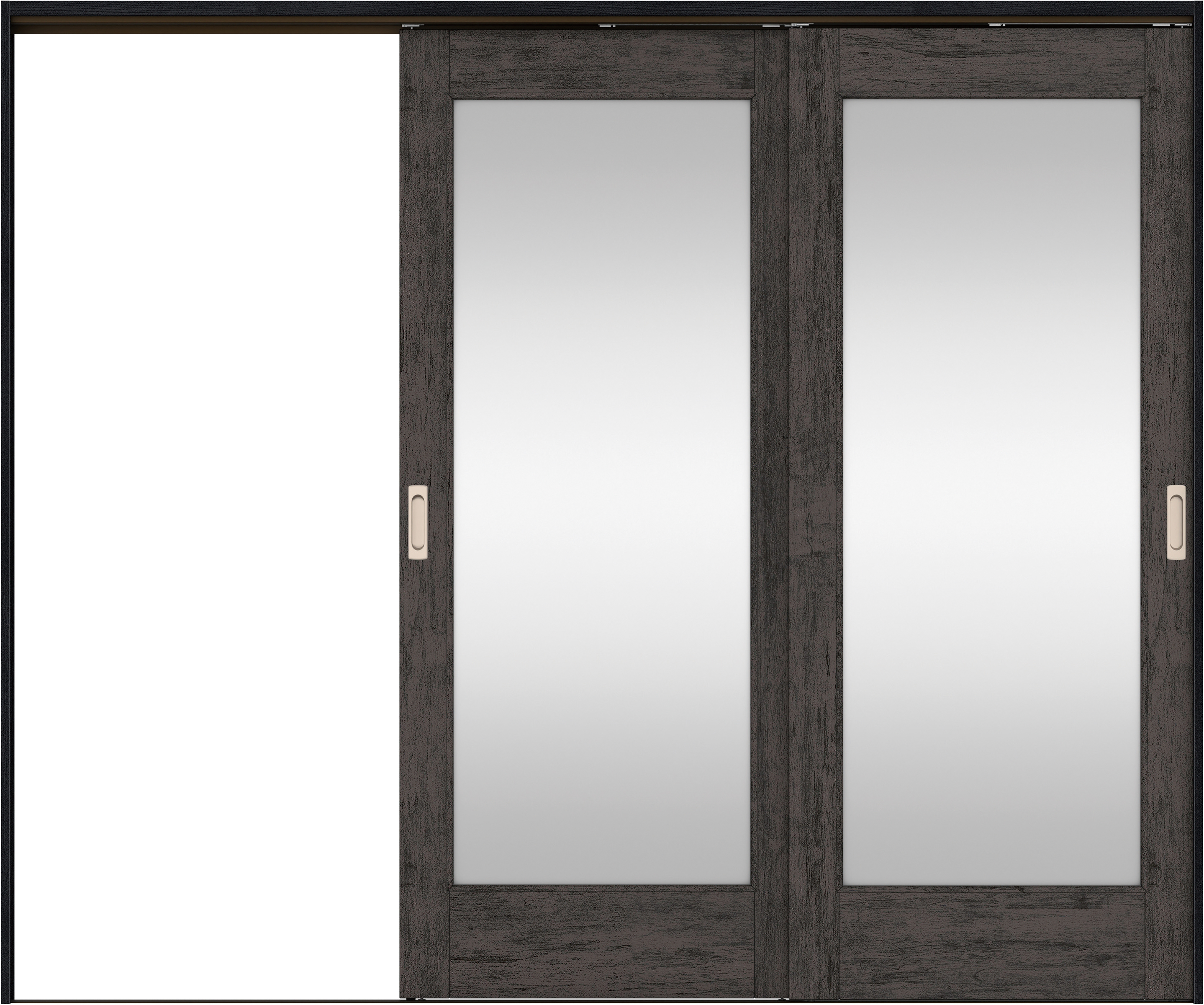 リビングドア　イエリア　吊戸・２枚片引　扉セット　２１デザイン　２４３７幅用　２０００高　〈ドライブラック柄〉　左引用　錠なし　ラクラクローズ付用