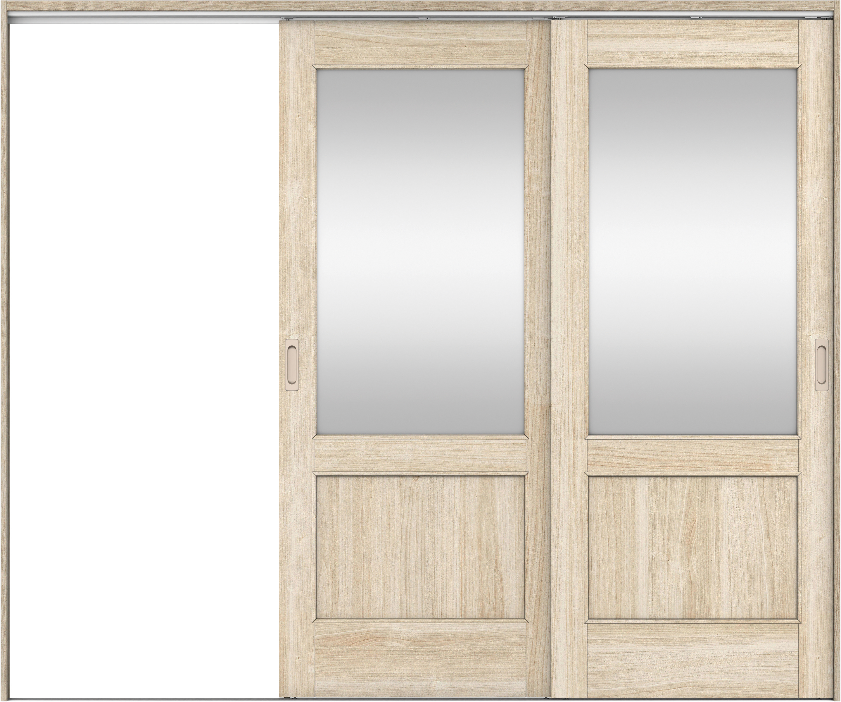 リビングドア　イエリア　吊戸・２枚片引　扉セット　２６デザイン　２４３７幅用　２０００高　〈コットンベージュ柄〉　左引用　錠なし　ラクラクローズ付用