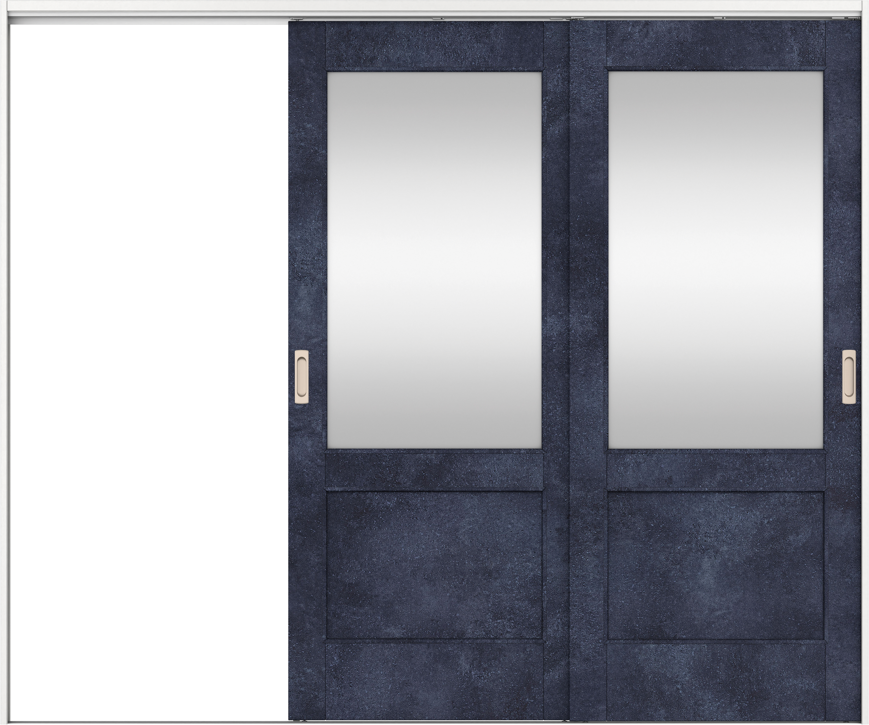 リビングドア　イエリア　吊戸・２枚片引　扉セット　２６デザイン　２４３７幅用　２０００高　〈コバルトブルー柄〉　左引用　錠なし　ラクラクローズ付用