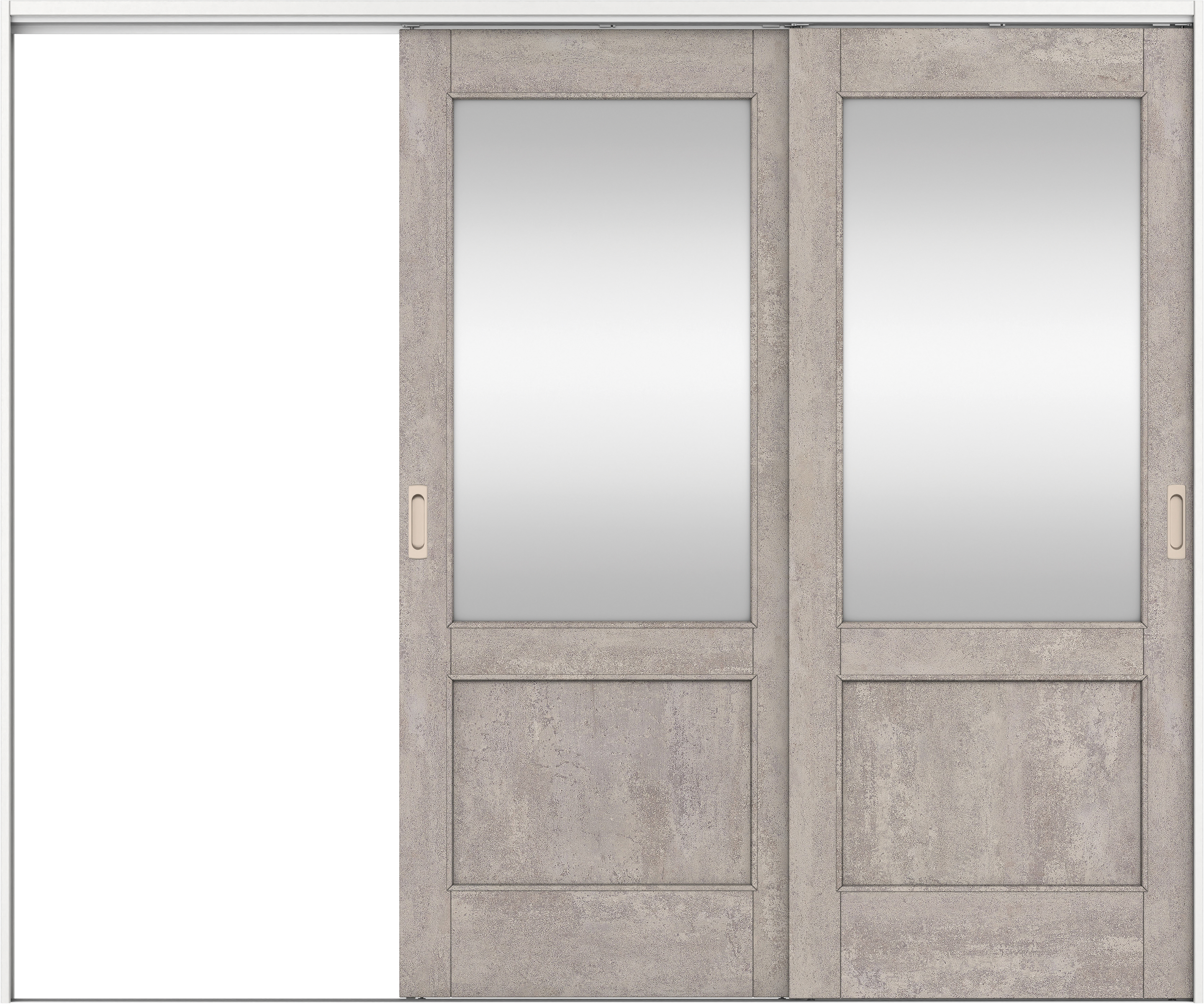 リビングドア　イエリア　吊戸・２枚片引　扉セット　２６デザイン　２４３７幅用　２０００高　〈コンクリートグレー柄〉　左引用　錠なし　ラクラクローズ付用