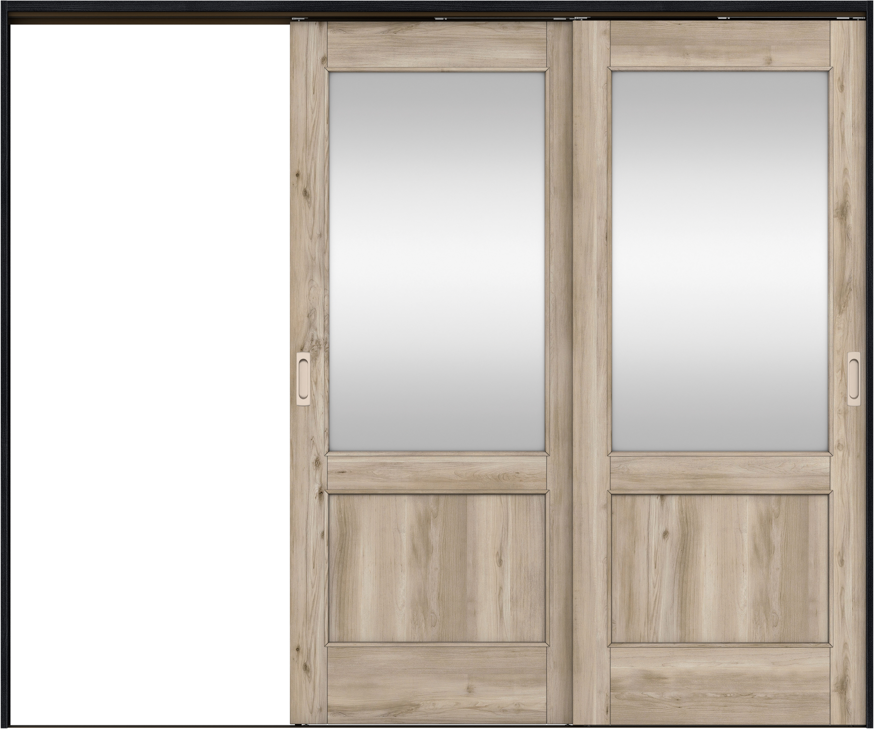 リビングドア　イエリア　吊戸・２枚片引　扉セット　２６デザイン　２４３７幅用　２０００高　〈スモークグレー柄〉　左引用　錠なし　ラクラクローズ付用