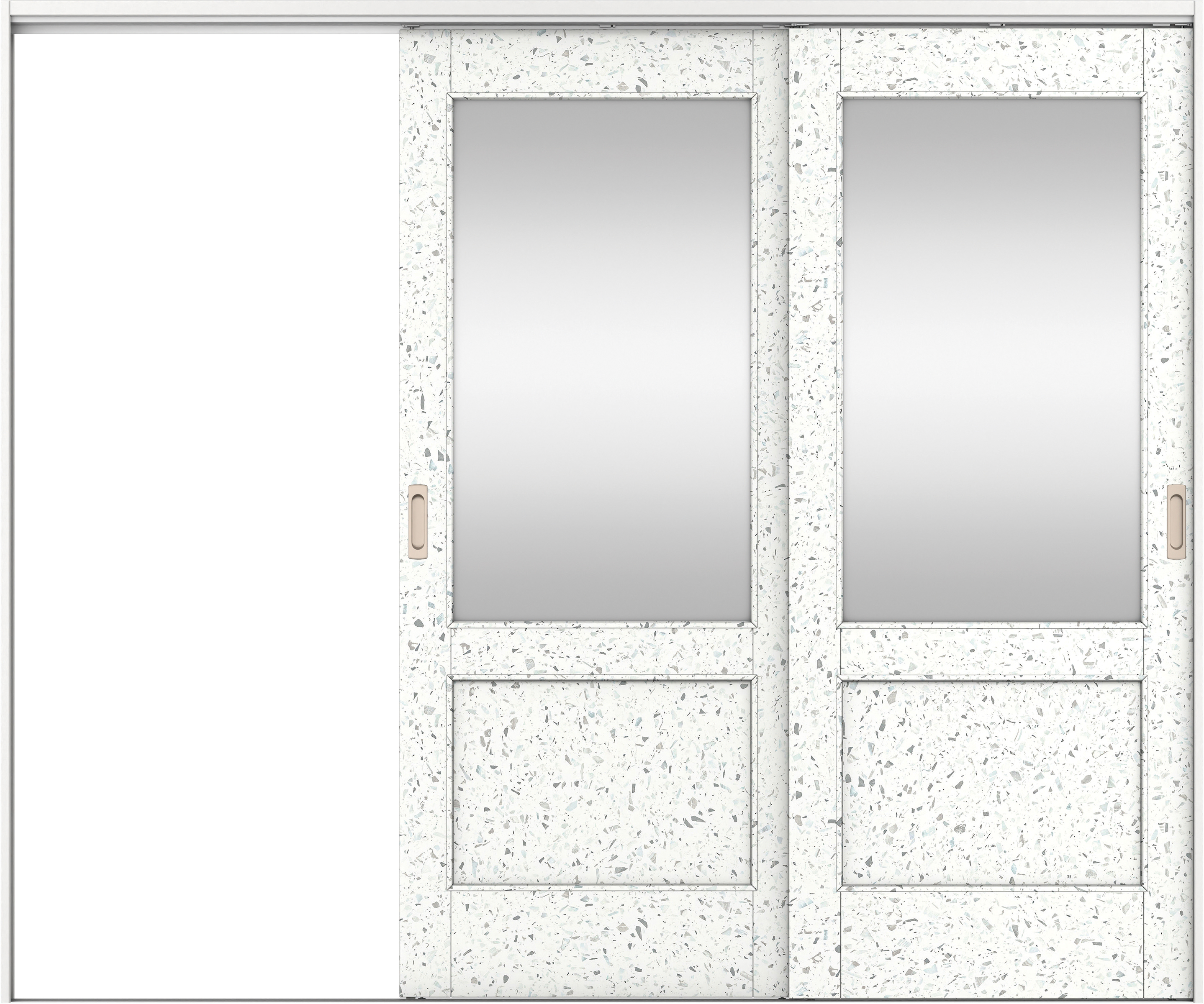 リビングドア　イエリア　吊戸・２枚片引　扉セット　２６デザイン　２４３７幅用　２０００高　〈テラゾホワイト柄〉　左引用　錠なし　ラクラクローズ付用