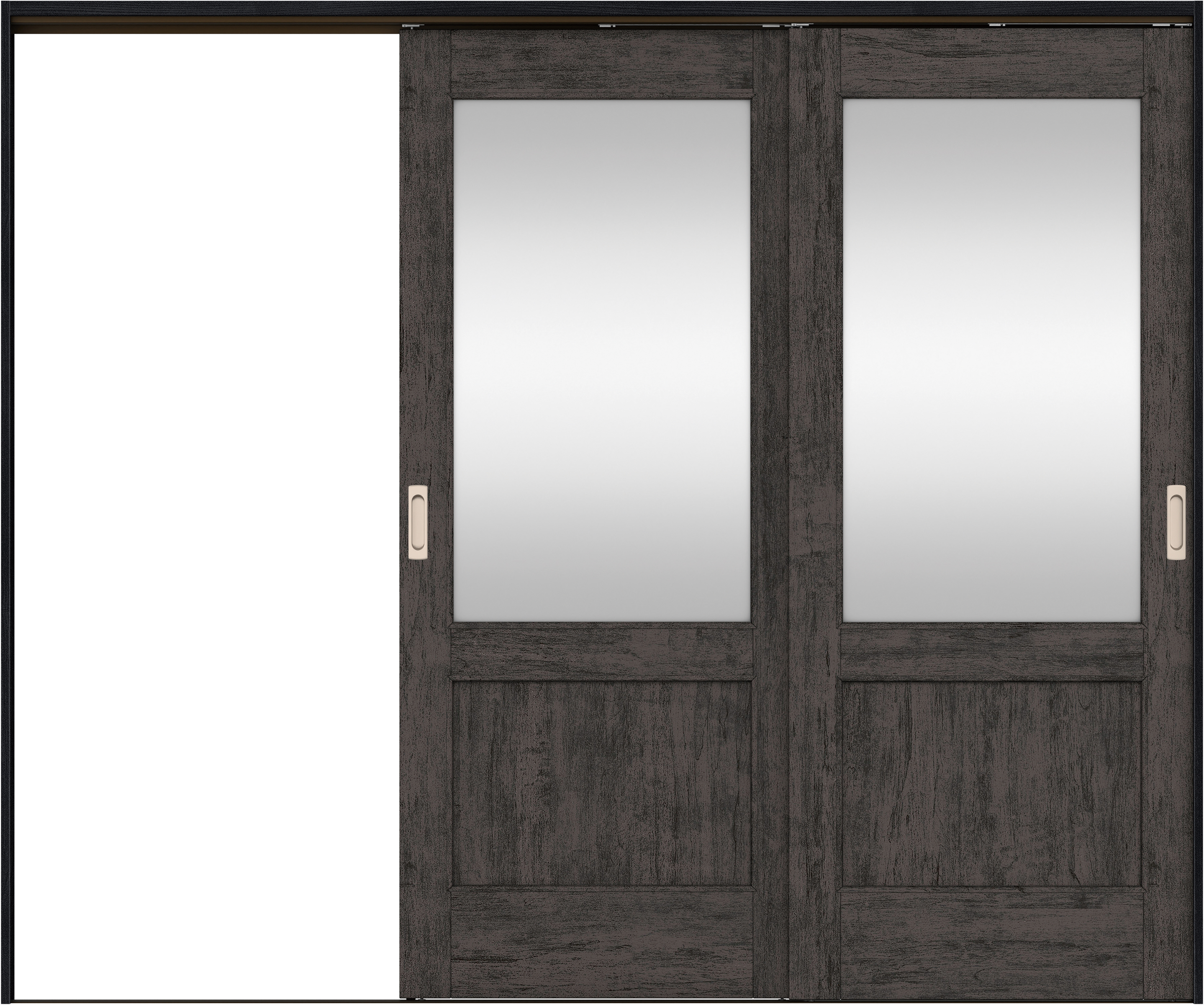 リビングドア　イエリア　吊戸・２枚片引　扉セット　２６デザイン　２４３７幅用　２０００高　〈ドライブラック柄〉　左引用　錠なし　ラクラクローズ付用