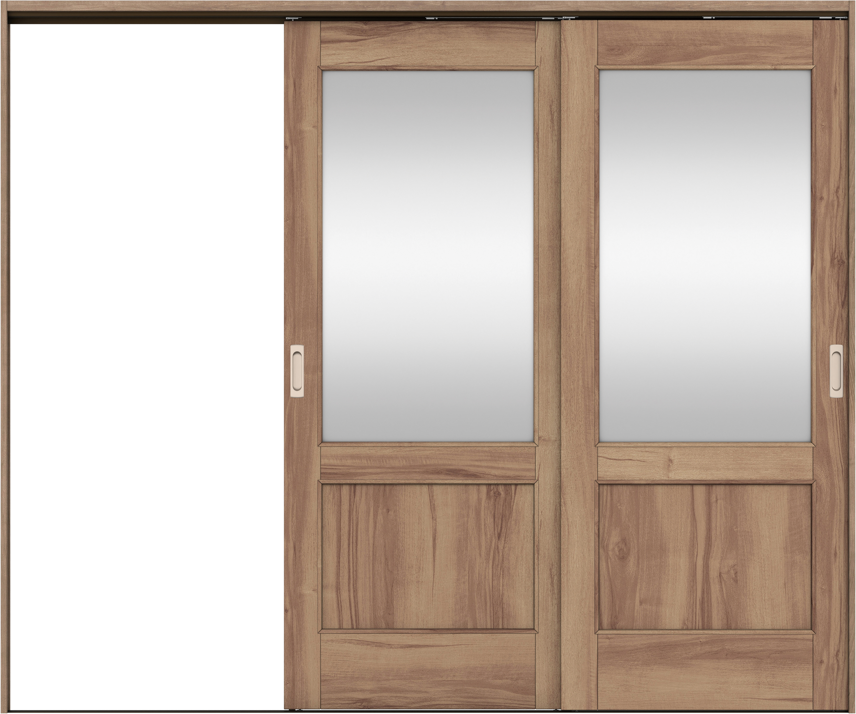 リビングドア　イエリア　吊戸・２枚片引　扉セット　２６デザイン　２４３７幅用　２０００高　〈バームブラウン柄〉　左引用　錠なし　ラクラクローズ付用