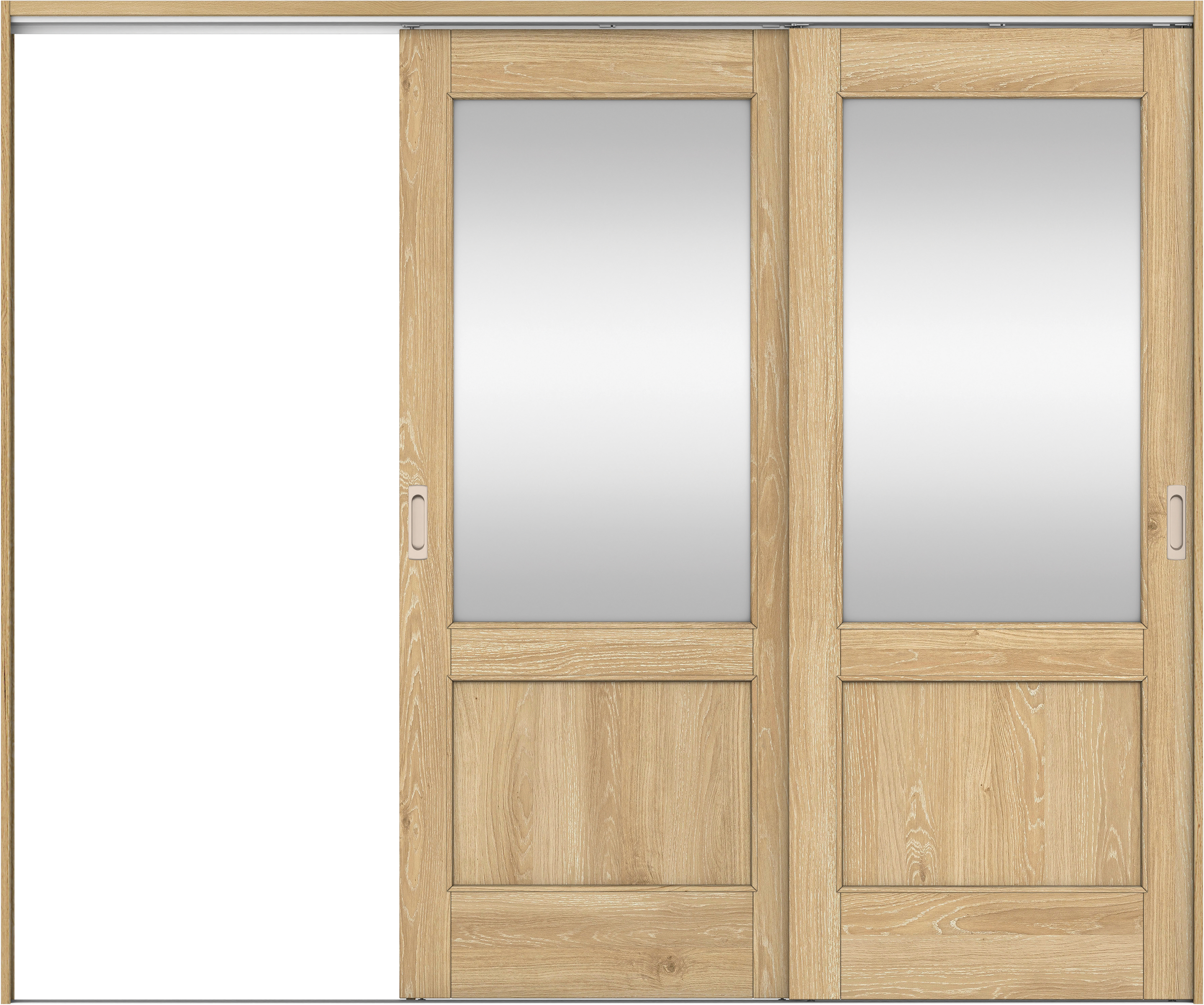 リビングドア　イエリア　吊戸・２枚片引　扉セット　２６デザイン　２４３７幅用　２０００高　〈ミルキーオーカー柄〉　左引用　錠なし　ラクラクローズ付用