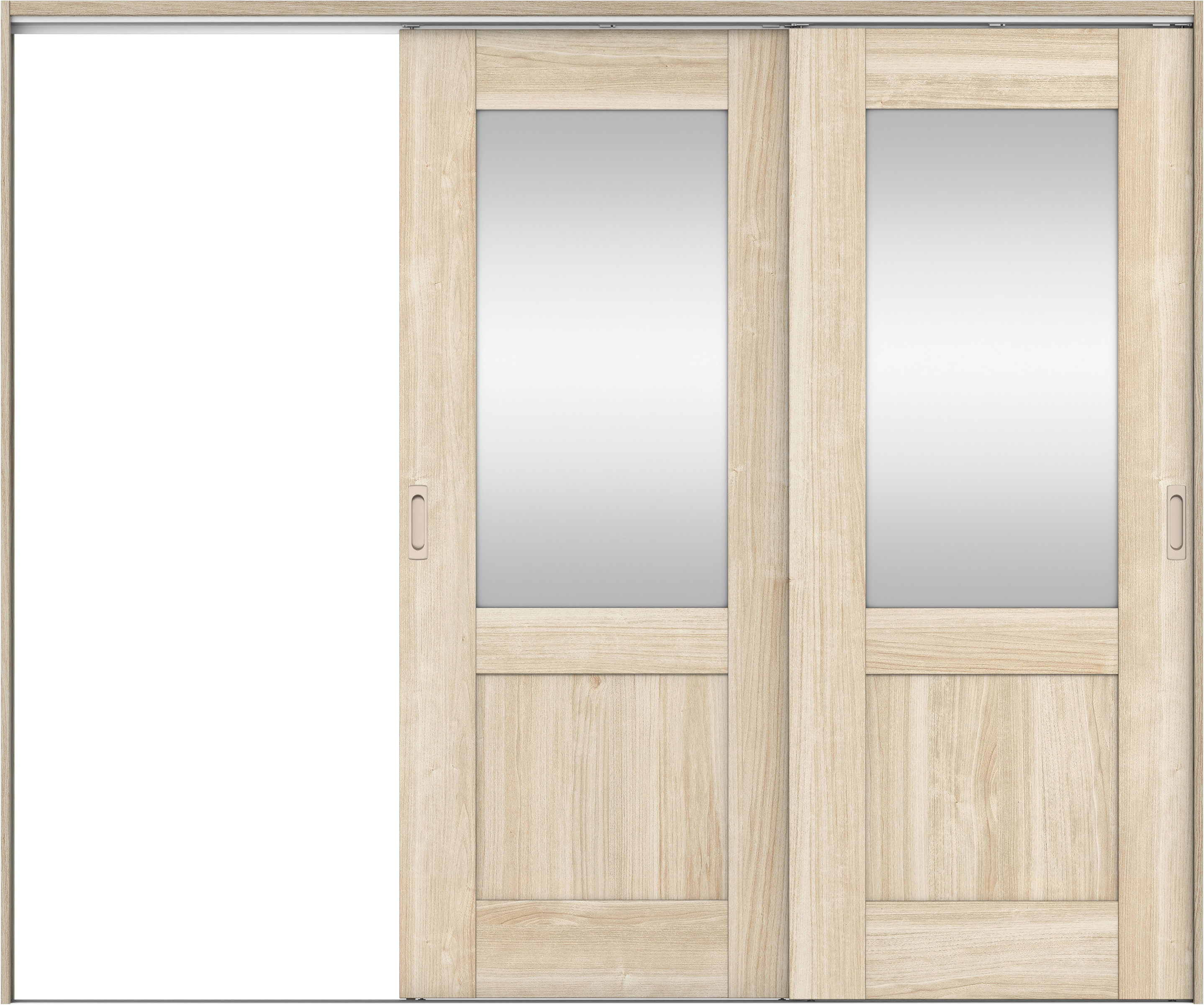 リビングドア　イエリア　吊戸・２枚片引　扉セット　２８デザイン　２４３７幅用　２０００高　〈コットンベージュ柄〉　左引用　錠なし　ラクラクローズ付用