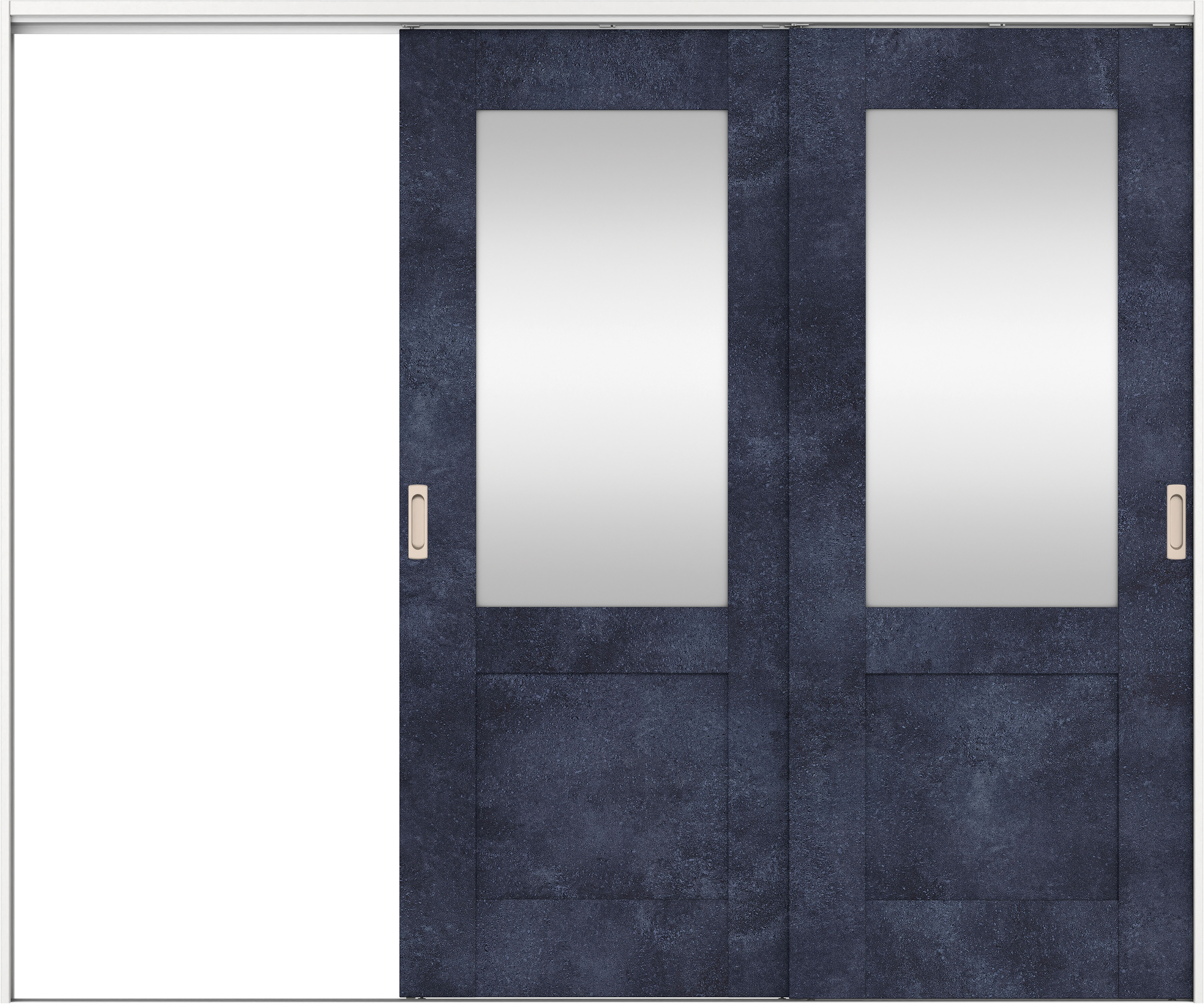 リビングドア　イエリア　吊戸・２枚片引　扉セット　２８デザイン　２４３７幅用　２０００高　〈コバルトブルー柄〉　左引用　錠なし　ラクラクローズ付用