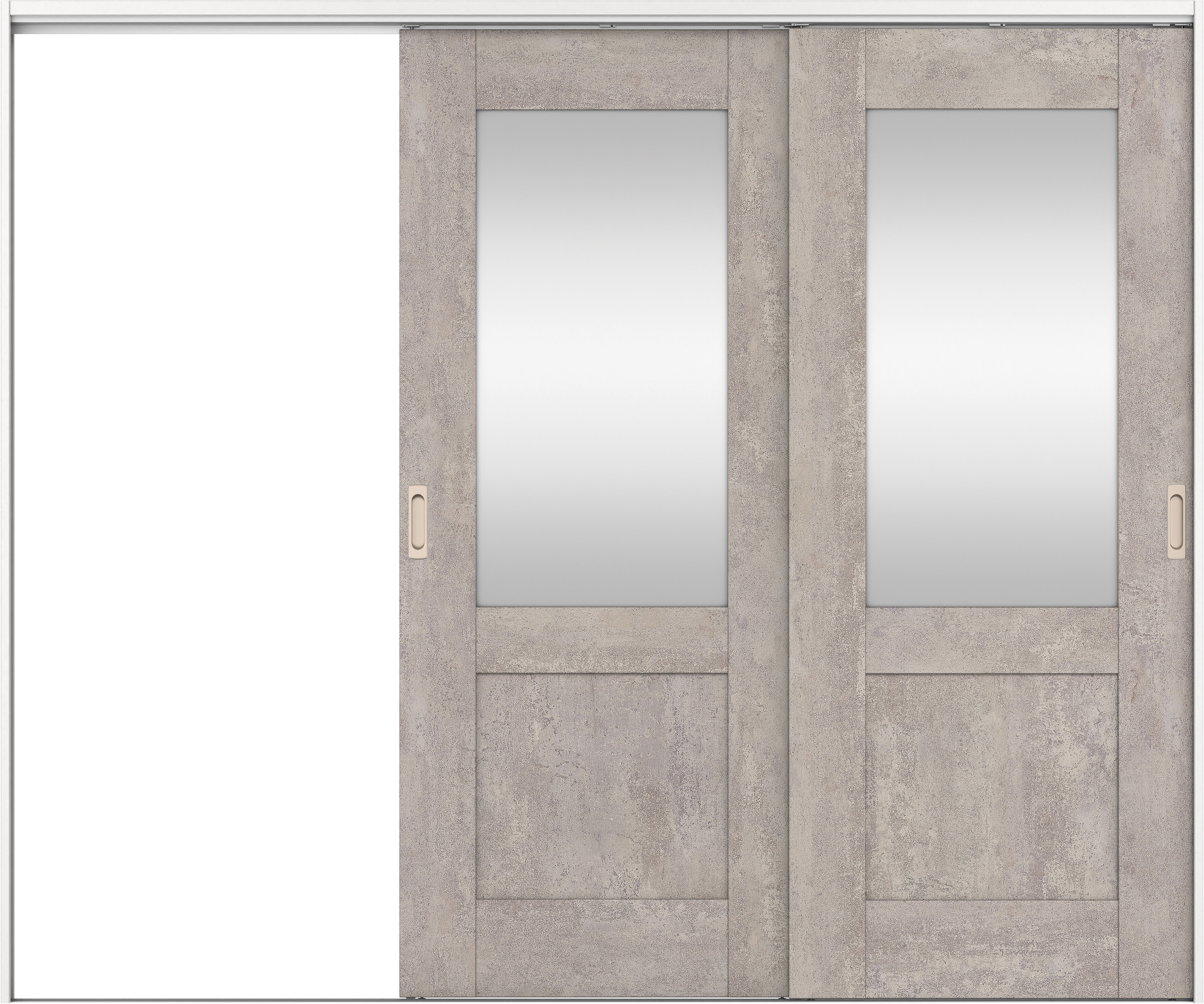 リビングドア　イエリア　吊戸・２枚片引　扉セット　２８デザイン　２４３７幅用　２０００高　〈コンクリートグレー柄〉　左引用　錠なし　ラクラクローズ付用