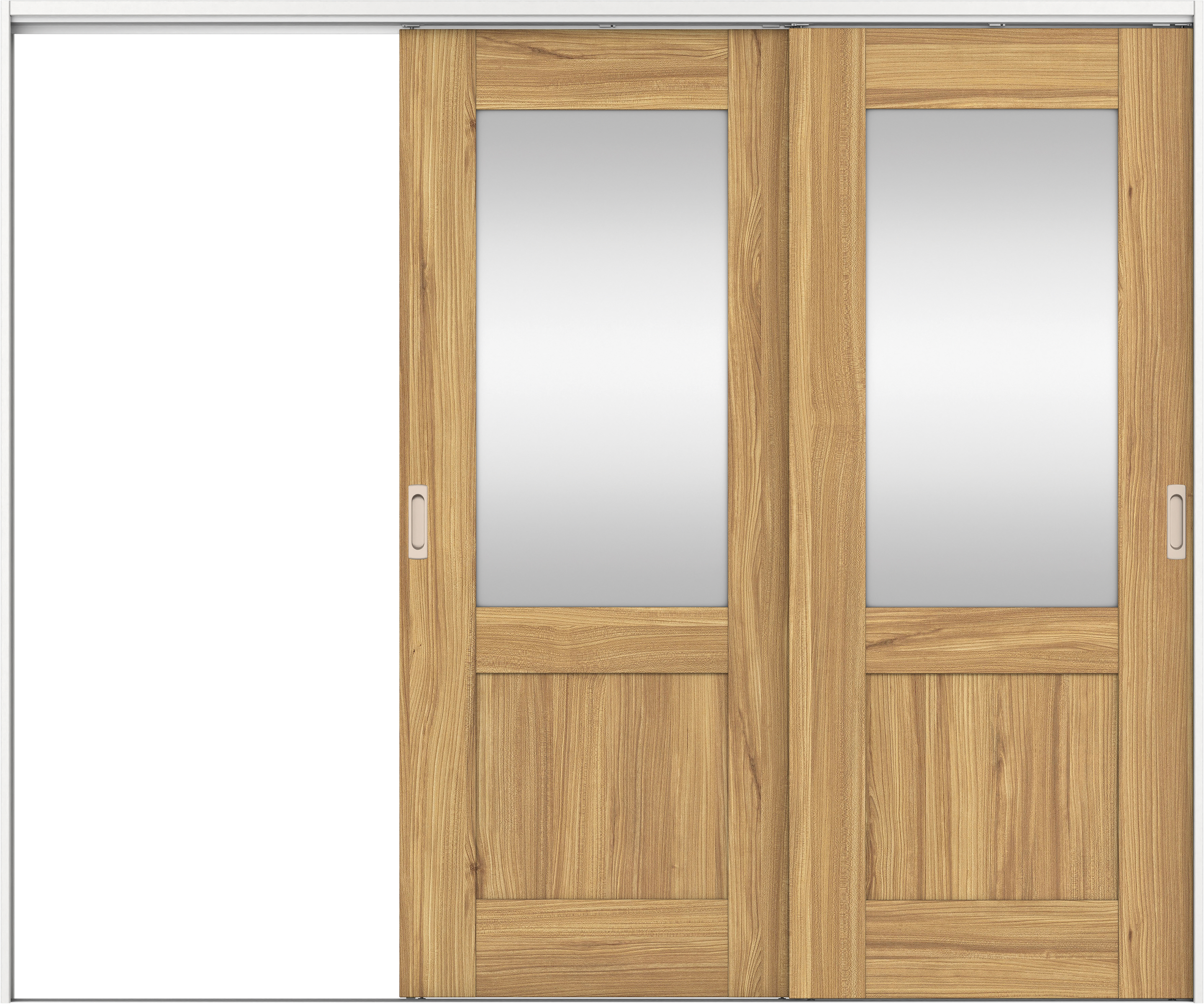 リビングドア　イエリア　吊戸・２枚片引　扉セット　２８デザイン　２４３７幅用　２０００高　〈シナモンブラウン柄〉　左引用　錠なし　ラクラクローズ付用