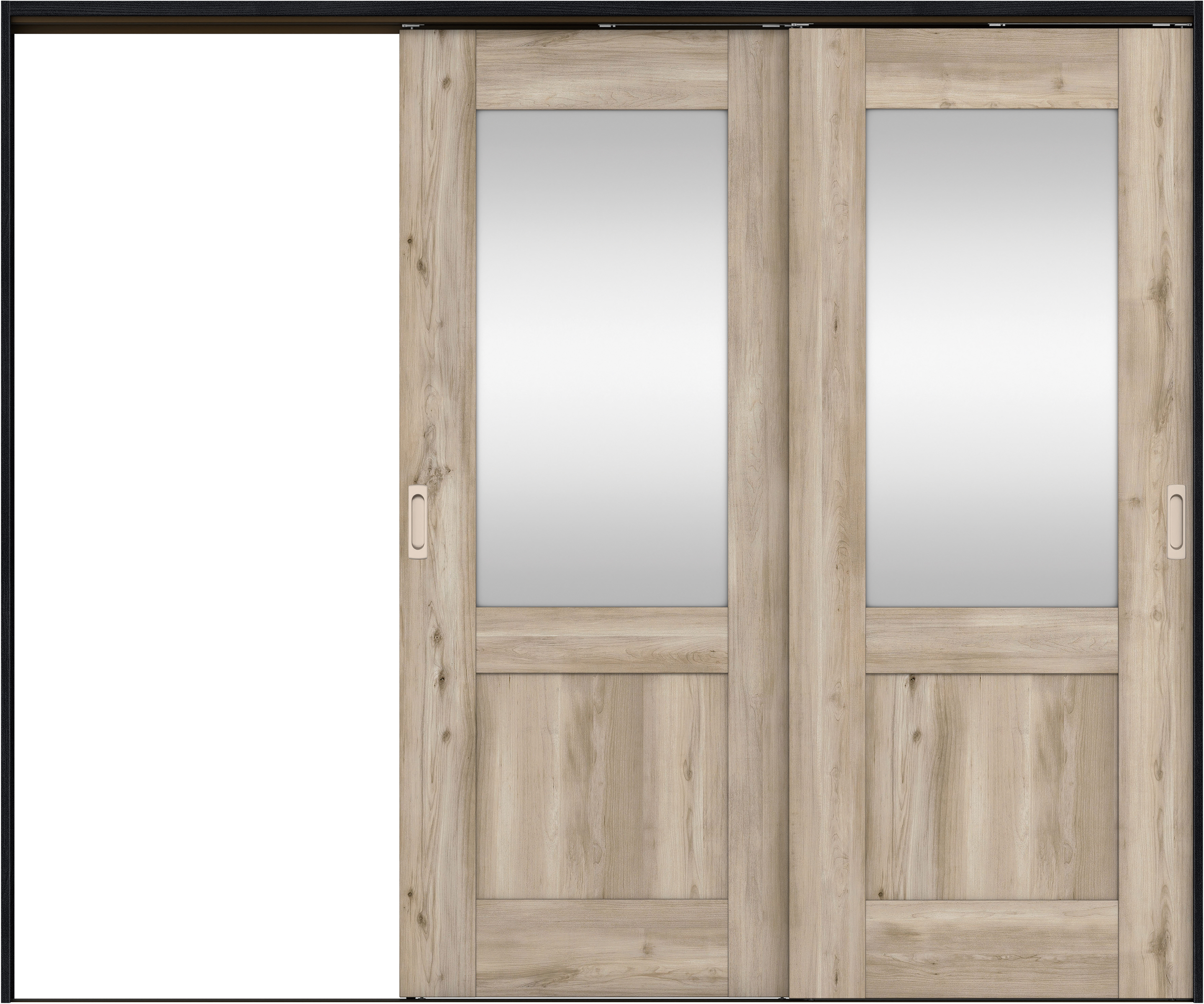 リビングドア　イエリア　吊戸・２枚片引　扉セット　２８デザイン　２４３７幅用　２０００高　〈スモークグレー柄〉　左引用　錠なし　ラクラクローズ付用