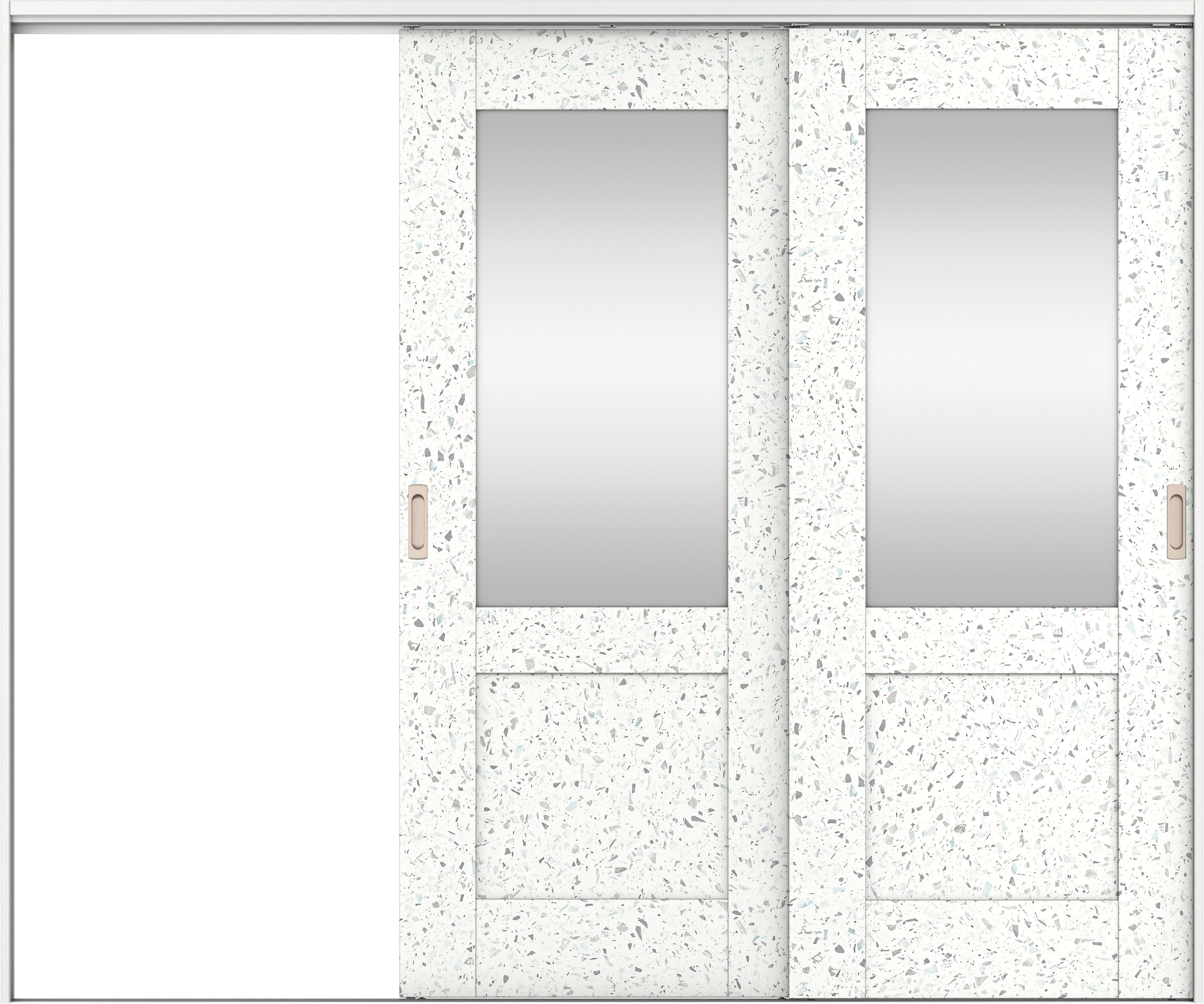 リビングドア　イエリア　吊戸・２枚片引　扉セット　２８デザイン　２４３７幅用　２０００高　〈テラゾホワイト柄〉　左引用　錠なし　ラクラクローズ付用