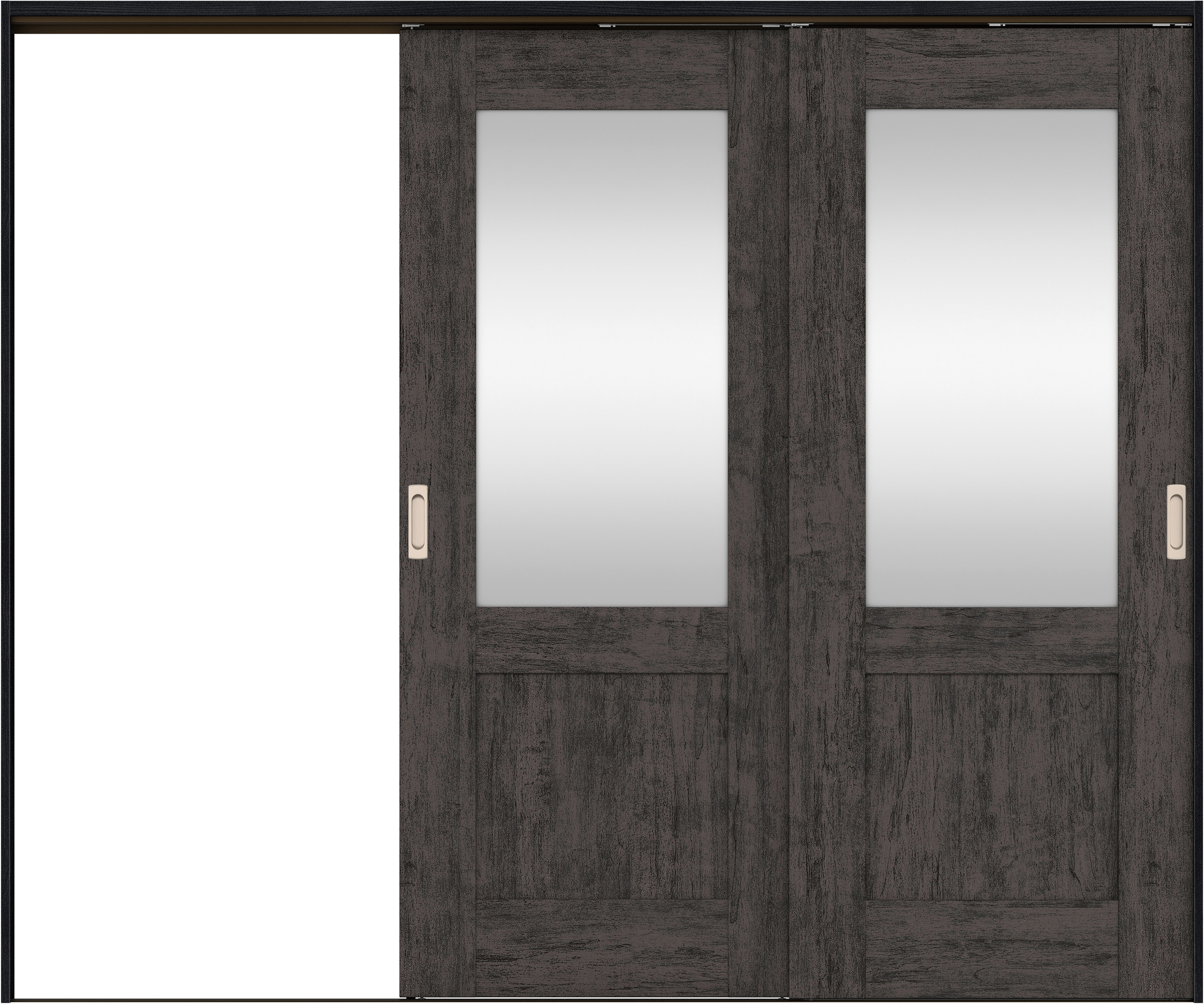 リビングドア　イエリア　吊戸・２枚片引　扉セット　２８デザイン　２４３７幅用　２０００高　〈ドライブラック柄〉　左引用　錠なし　ラクラクローズ付用