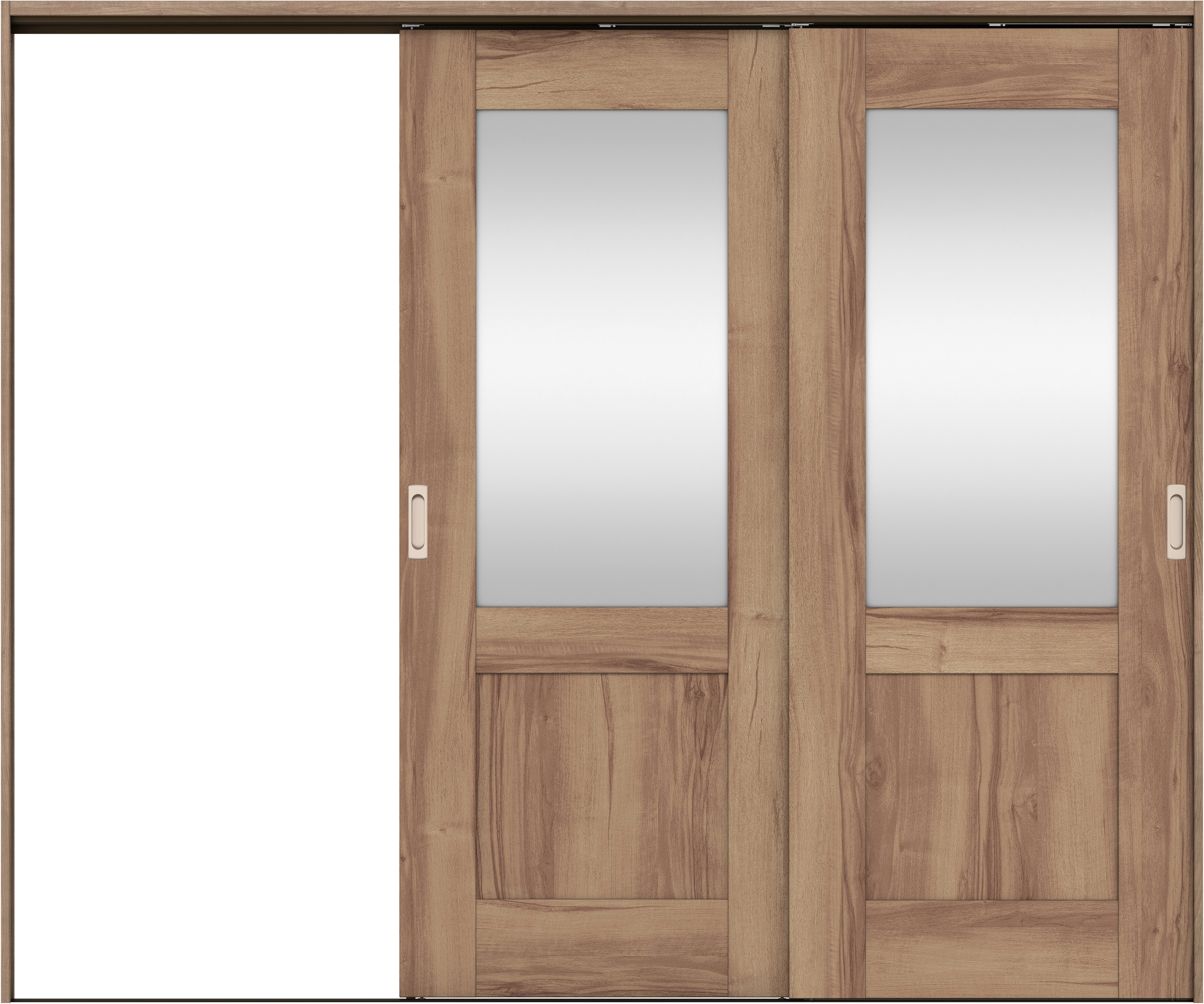 リビングドア　イエリア　吊戸・２枚片引　扉セット　２８デザイン　２４３７幅用　２０００高　〈バームブラウン柄〉　左引用　錠なし　ラクラクローズ付用