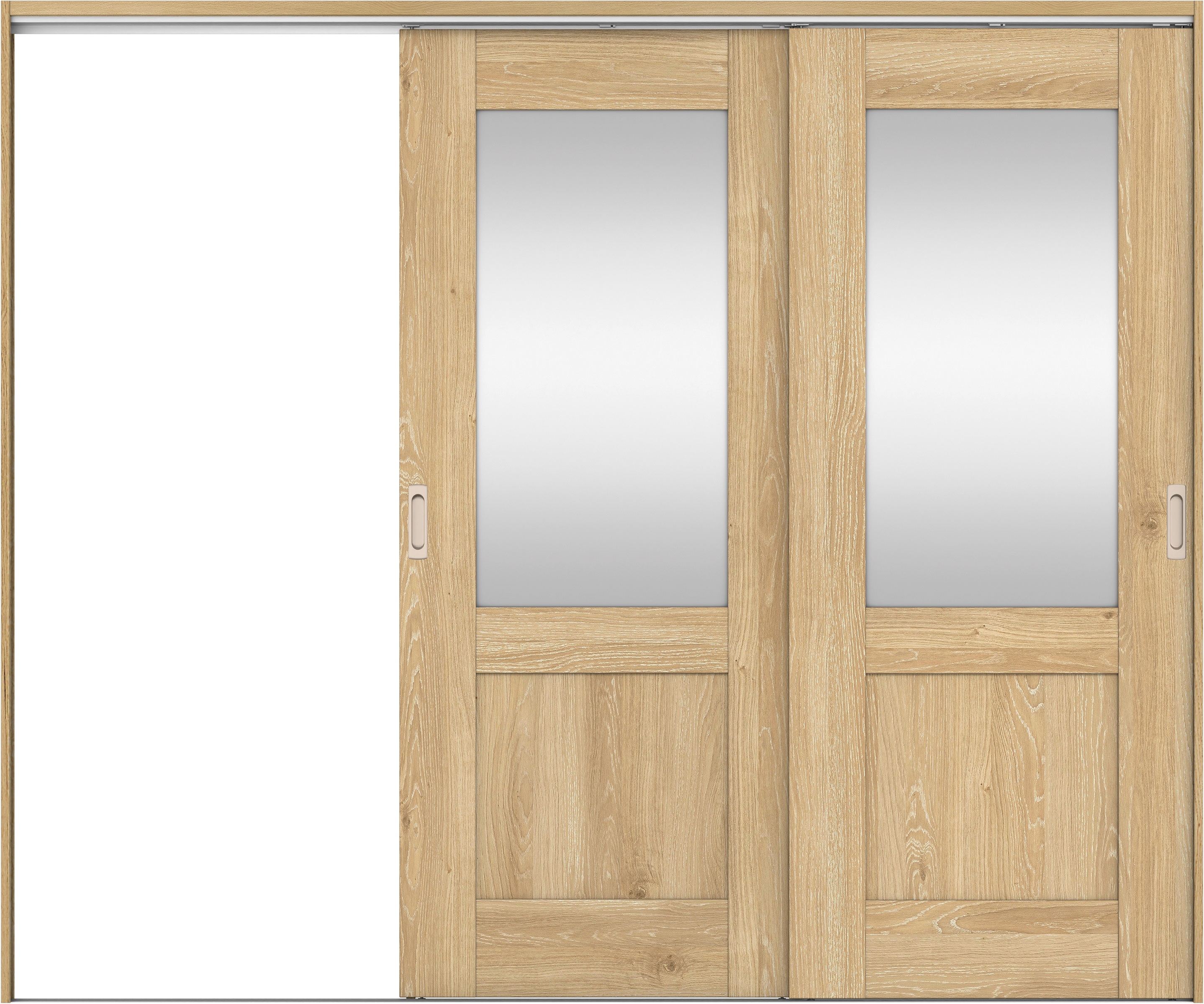 リビングドア　イエリア　吊戸・２枚片引　扉セット　２８デザイン　２４３７幅用　２０００高　〈ミルキーオーカー柄〉　左引用　錠なし　ラクラクローズ付用