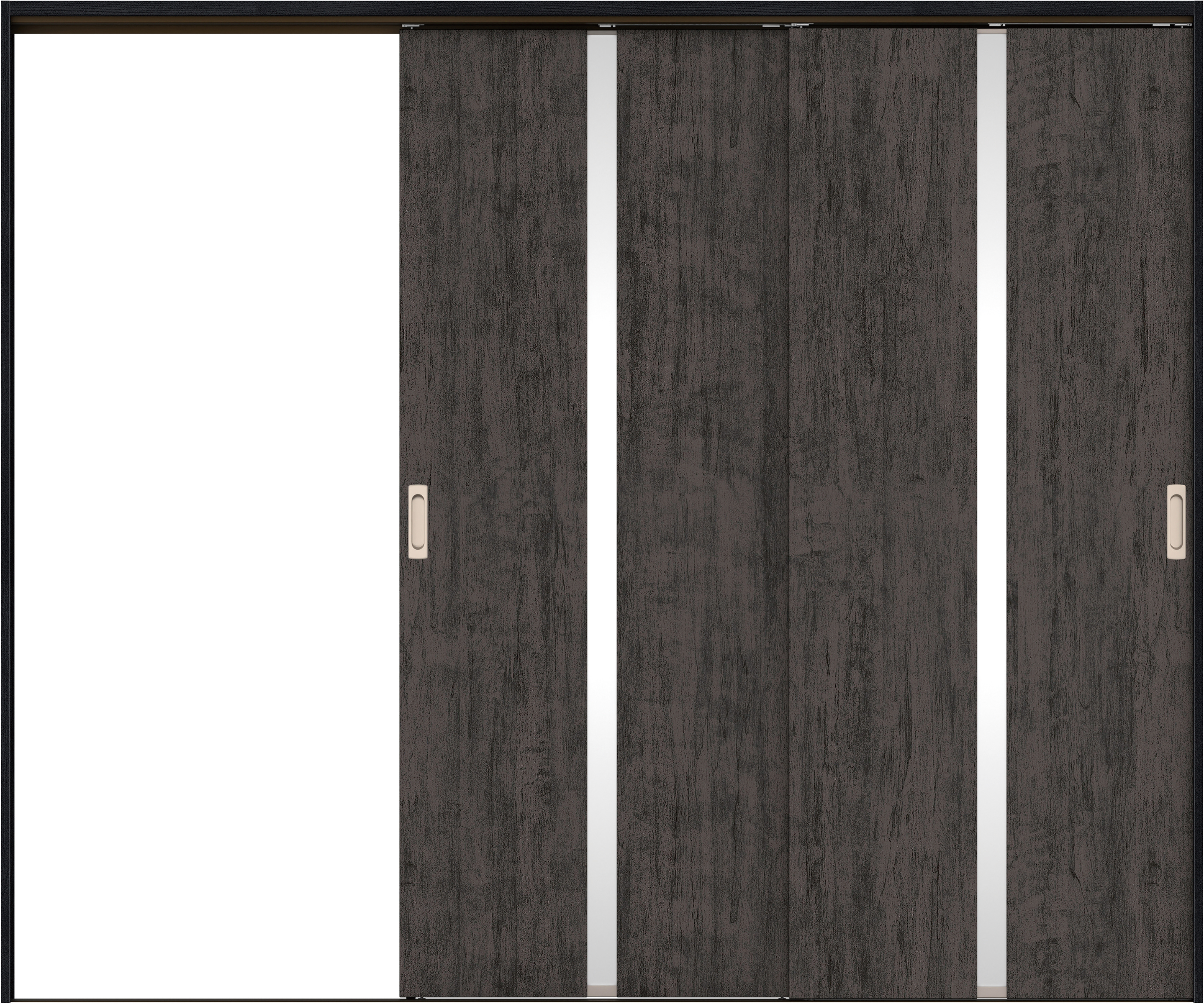 リビングドア　イエリア　吊戸・２枚片引　扉セット　２Ｐデザイン　２４３７幅用　２０００高　〈ドライブラック柄〉　左引用　錠なし　ラクラクローズ付用