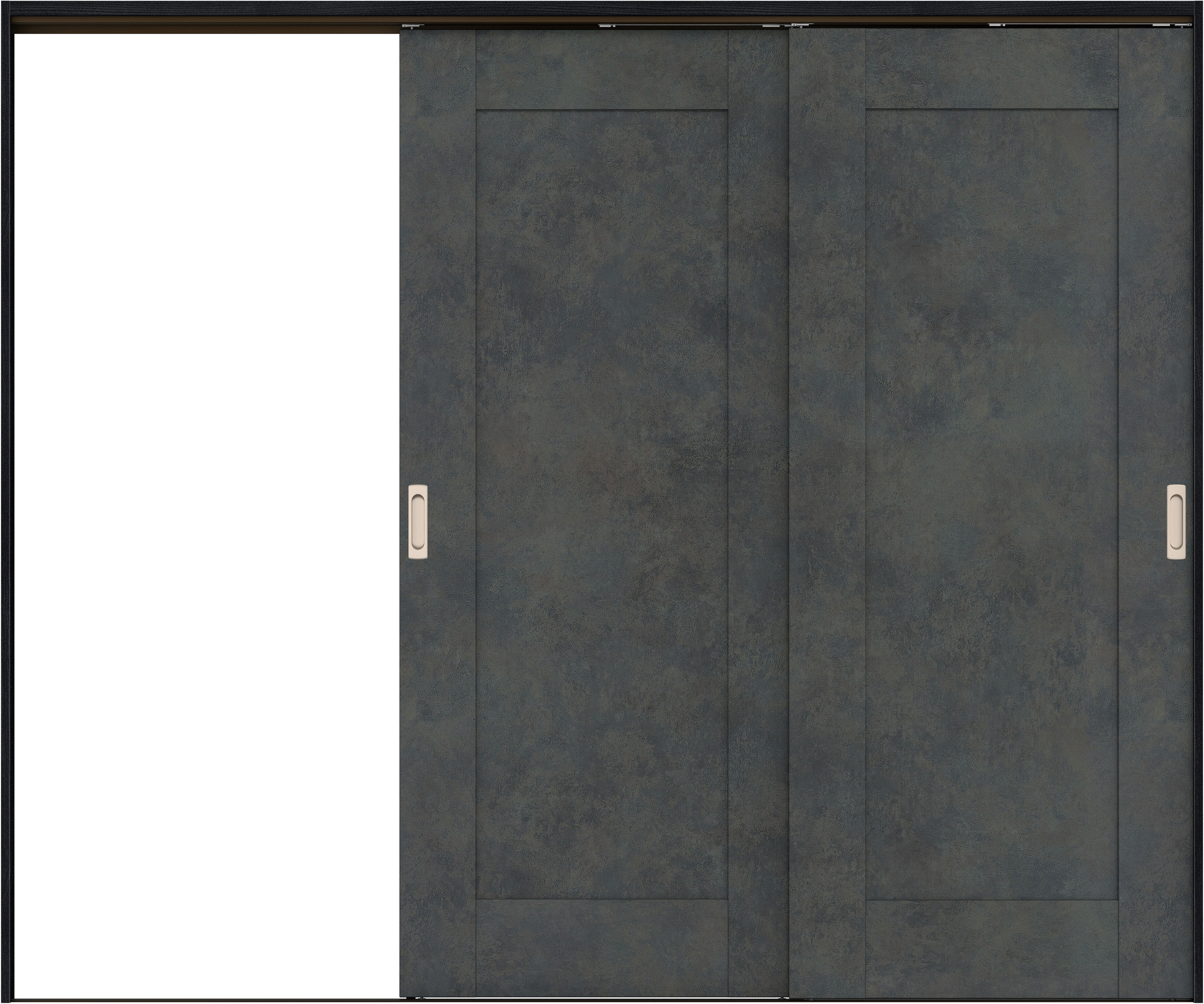 リビングドア　イエリア　吊戸・２枚片引　扉セット　３８デザイン　２４３７幅用　２０００高　〈アイアンブラック柄〉　左引用　錠なし　ラクラクローズ付用