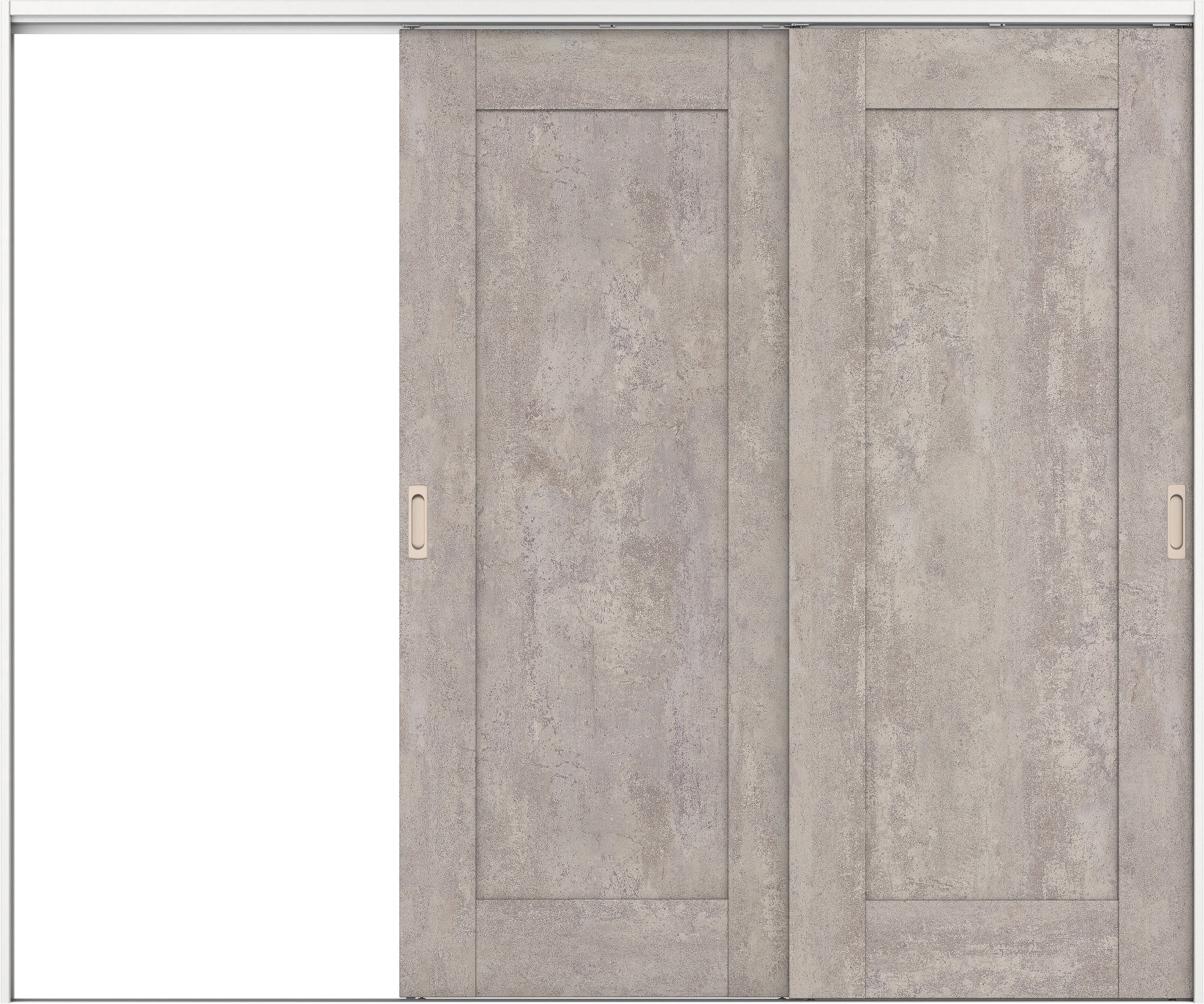 リビングドア　イエリア　吊戸・２枚片引　扉セット　３８デザイン　２４３７幅用　２０００高　〈コンクリートグレー柄〉　左引用　錠なし　ラクラクローズ付用