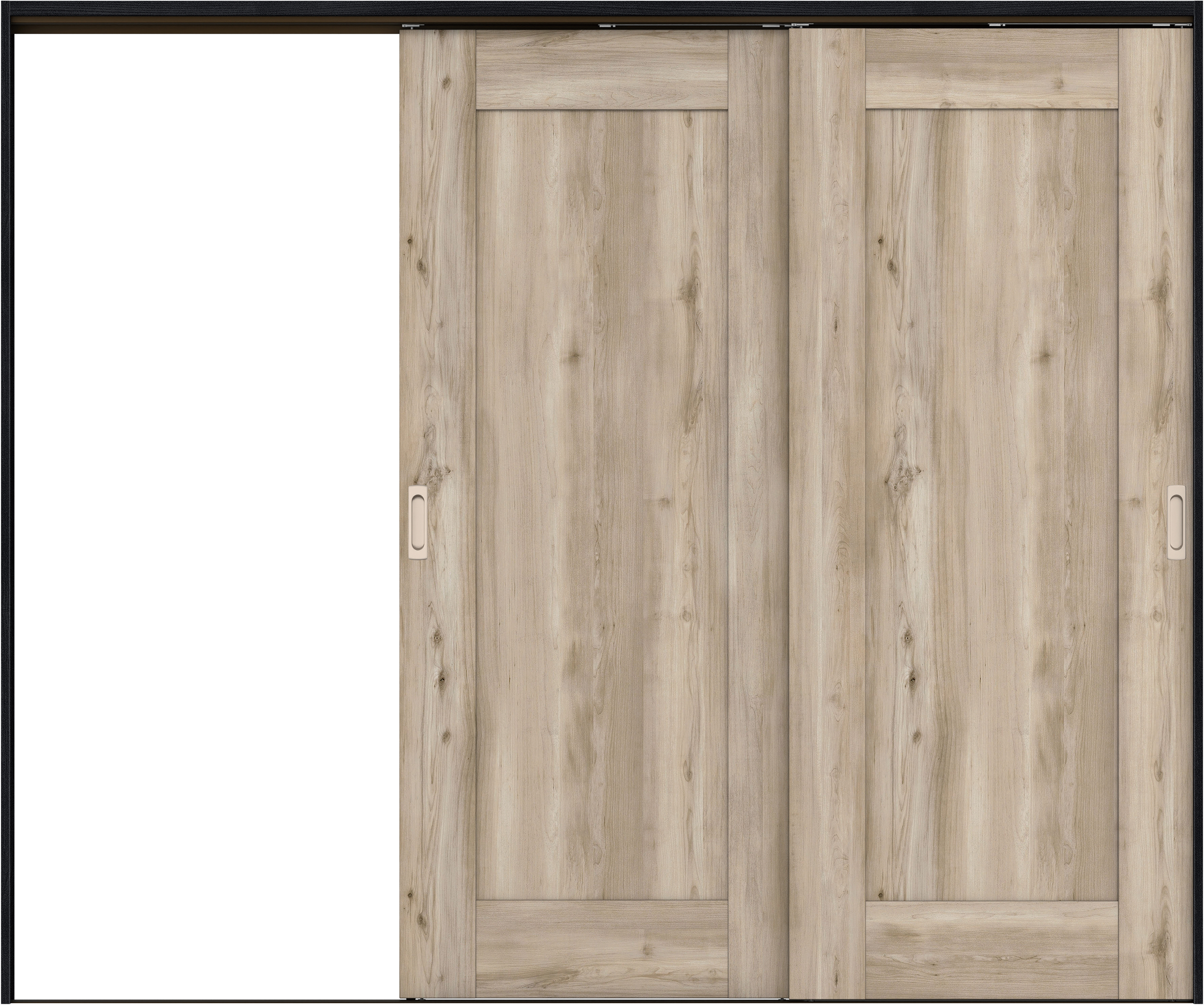 リビングドア　イエリア　吊戸・２枚片引　扉セット　３８デザイン　２４３７幅用　２０００高　〈スモークグレー柄〉　左引用　錠なし　ラクラクローズ付用