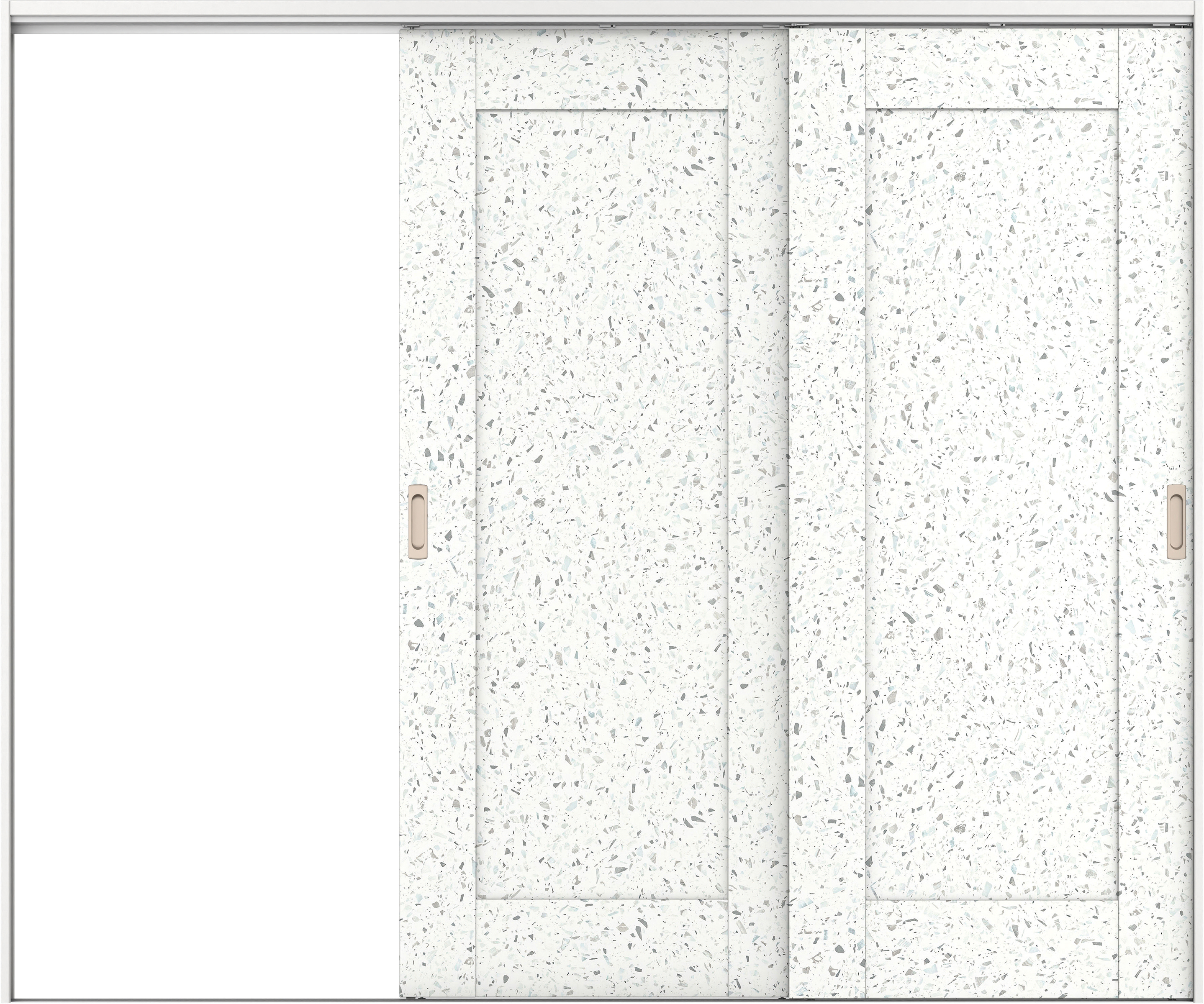 リビングドア　イエリア　吊戸・２枚片引　扉セット　３８デザイン　２４３７幅用　２０００高　〈テラゾホワイト柄〉　左引用　錠なし　ラクラクローズ付用