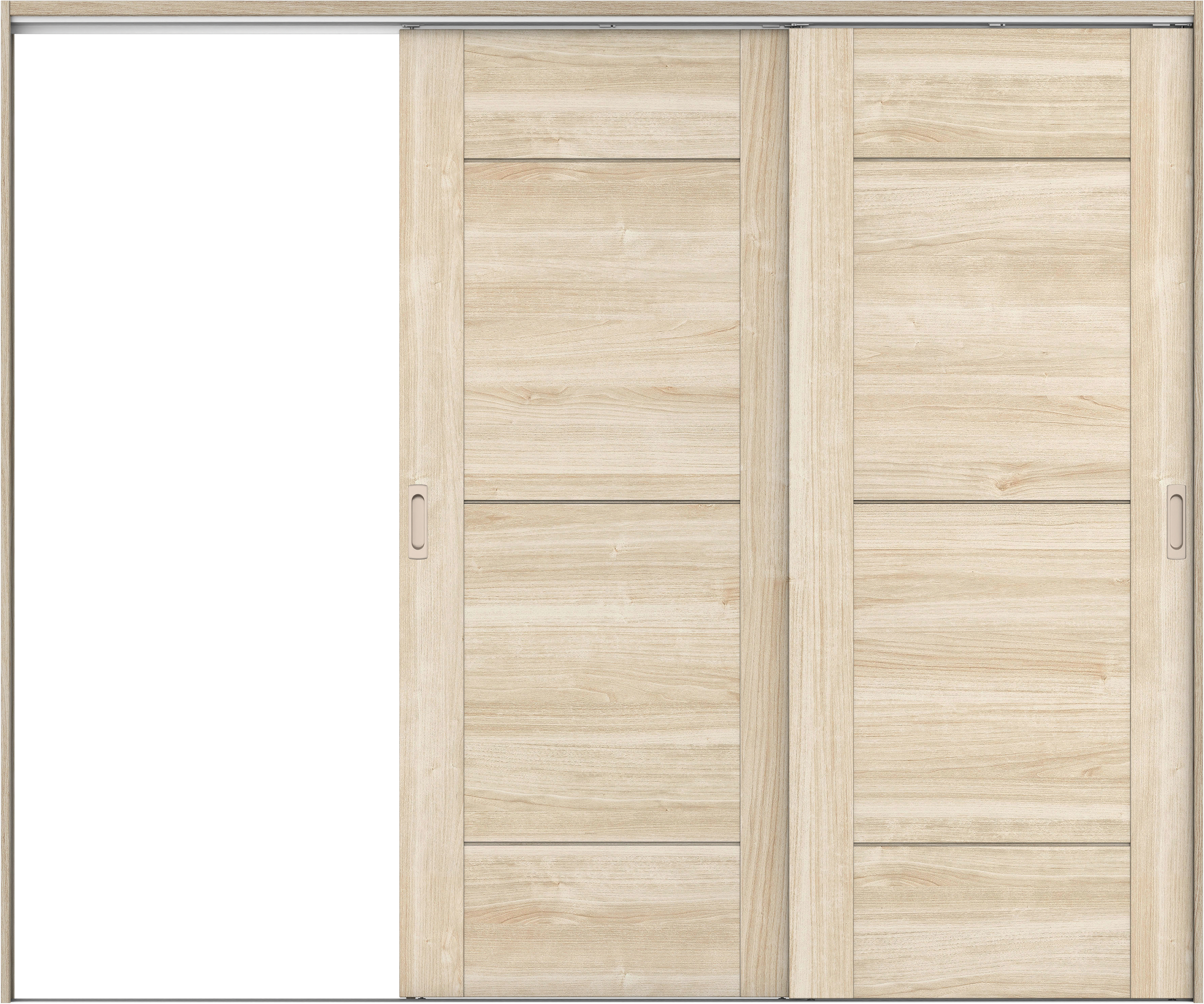 リビングドア　イエリア　吊戸・２枚片引　扉セット　Ｂ９デザイン　２４３７幅用　２０００高　〈コットンベージュ柄〉　左引用　錠なし　ラクラクローズ付用