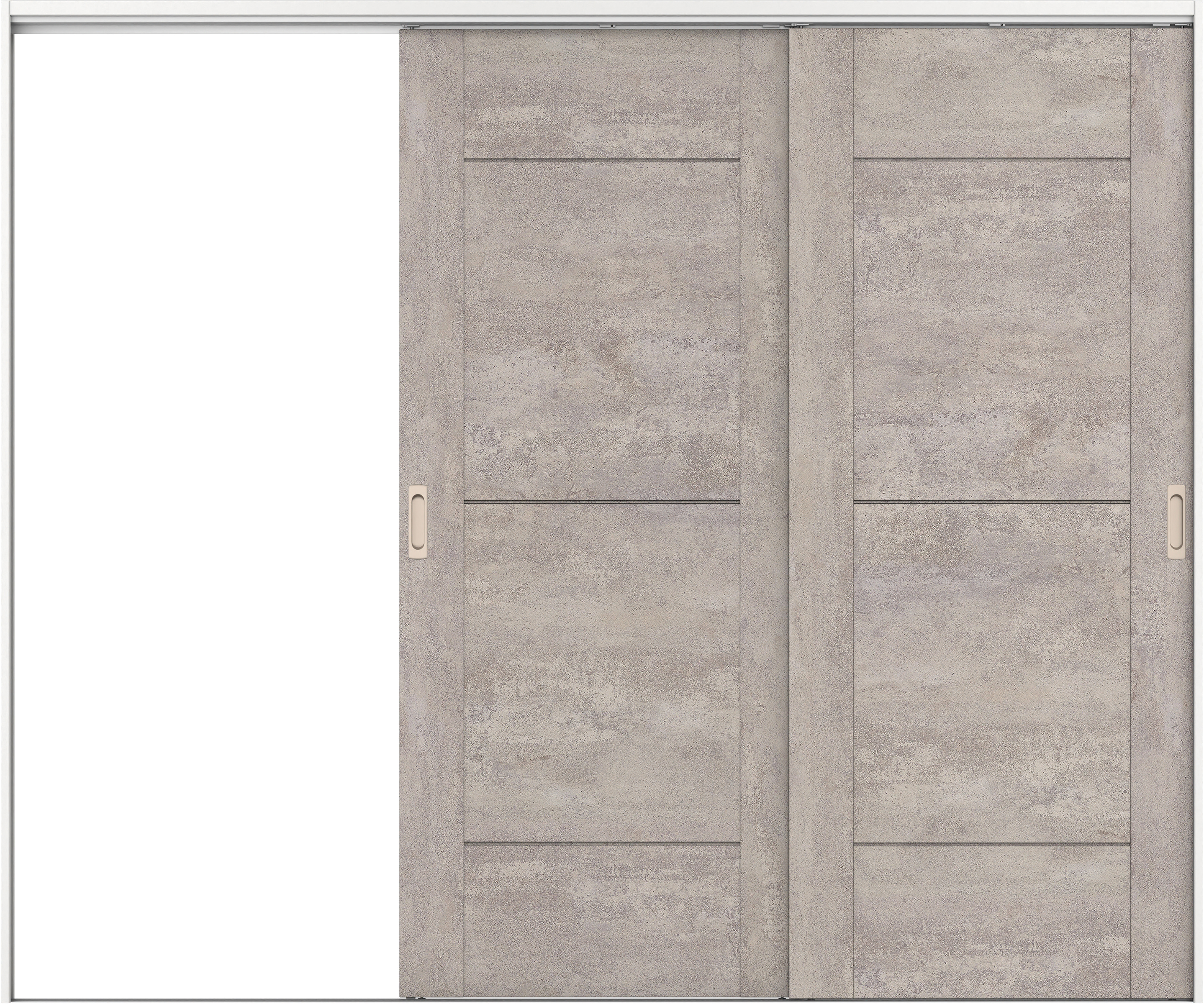 リビングドア　イエリア　吊戸・２枚片引　扉セット　Ｂ９デザイン　２４３７幅用　２０００高　〈コンクリートグレー柄〉　左引用　錠なし　ラクラクローズ付用